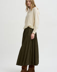 Flared Skirt Cotton Satin, Khaki