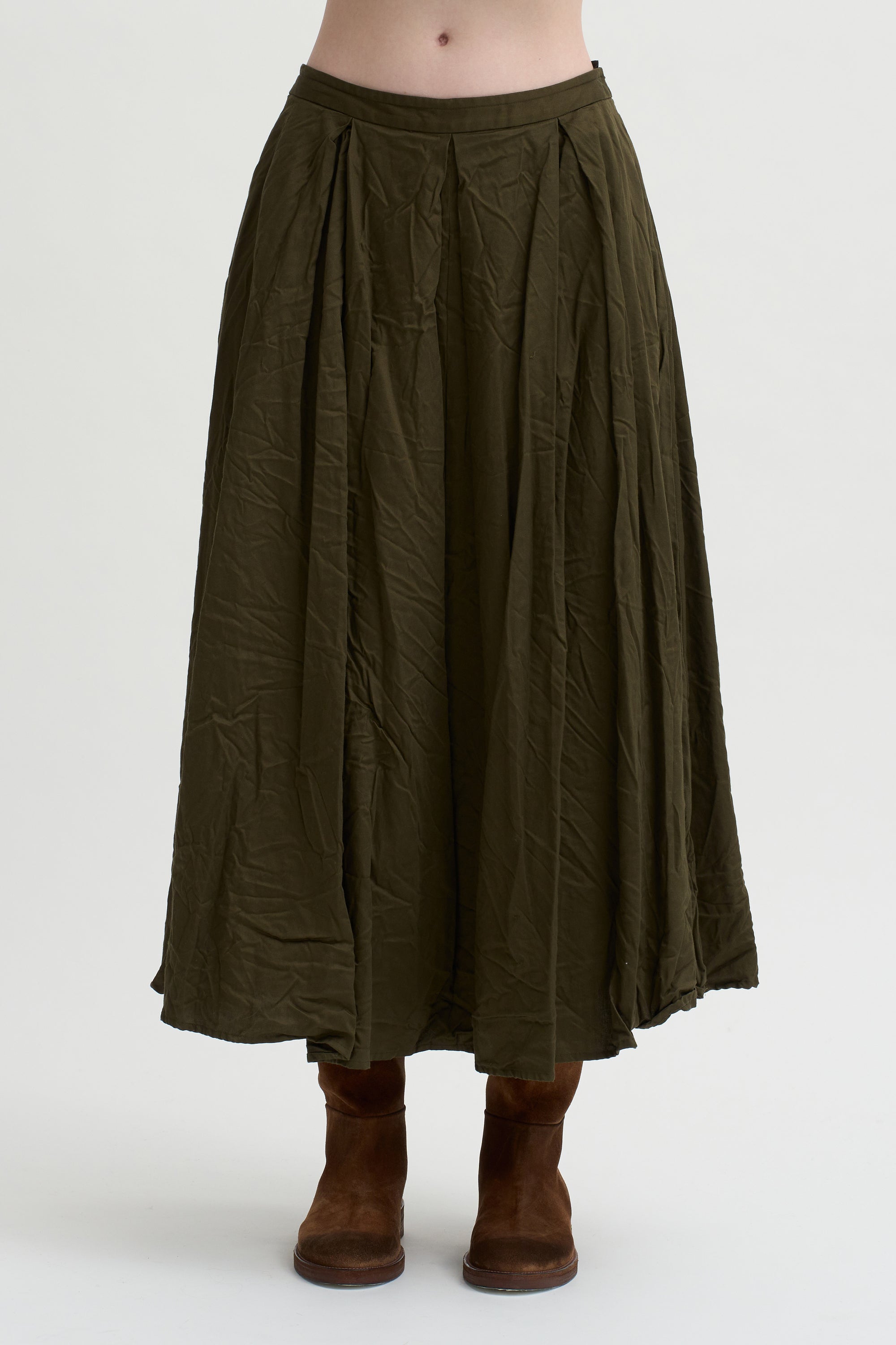 Flared Skirt Cotton Satin, Khaki