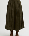 Flared Skirt Cotton Satin, Khaki