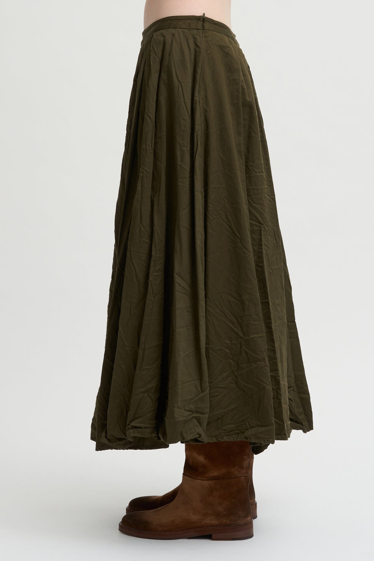 Flared Skirt Cotton Satin, Khaki