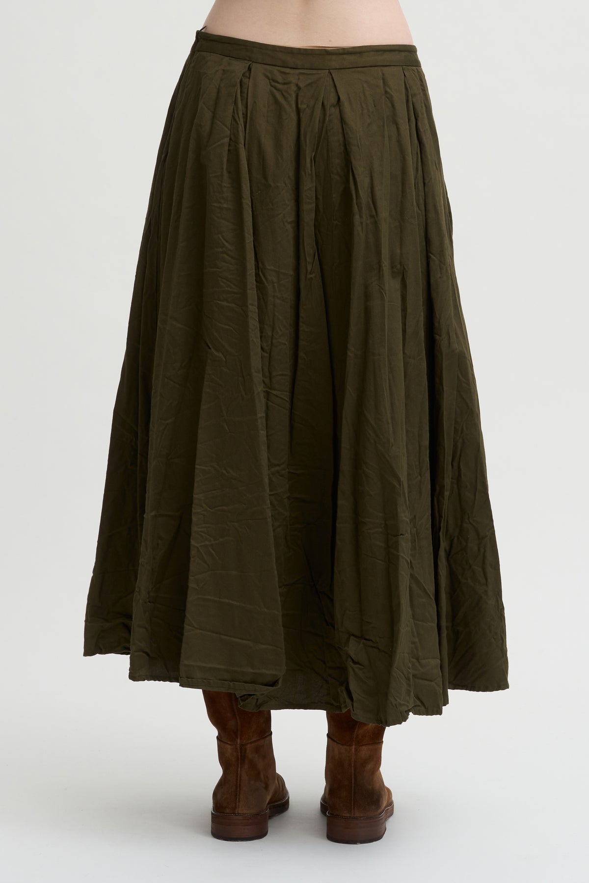 Flared Skirt Cotton Satin, Khaki