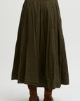 Flared Skirt Cotton Satin, Khaki