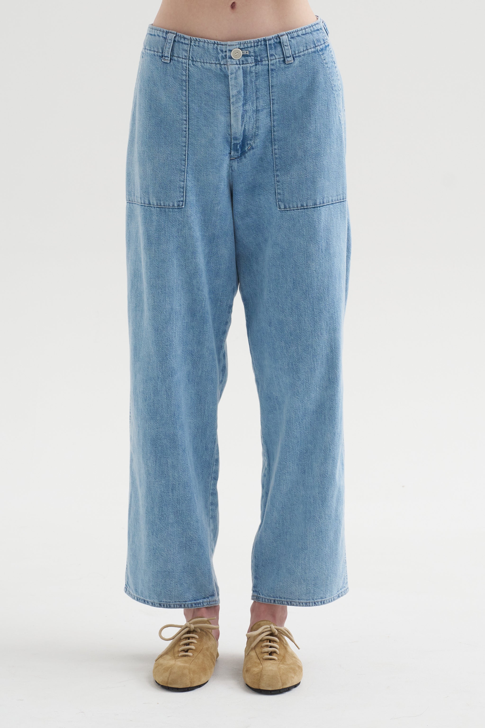 8oz Natural Denim Baker Pants, Ice Blue – Kick Pleat