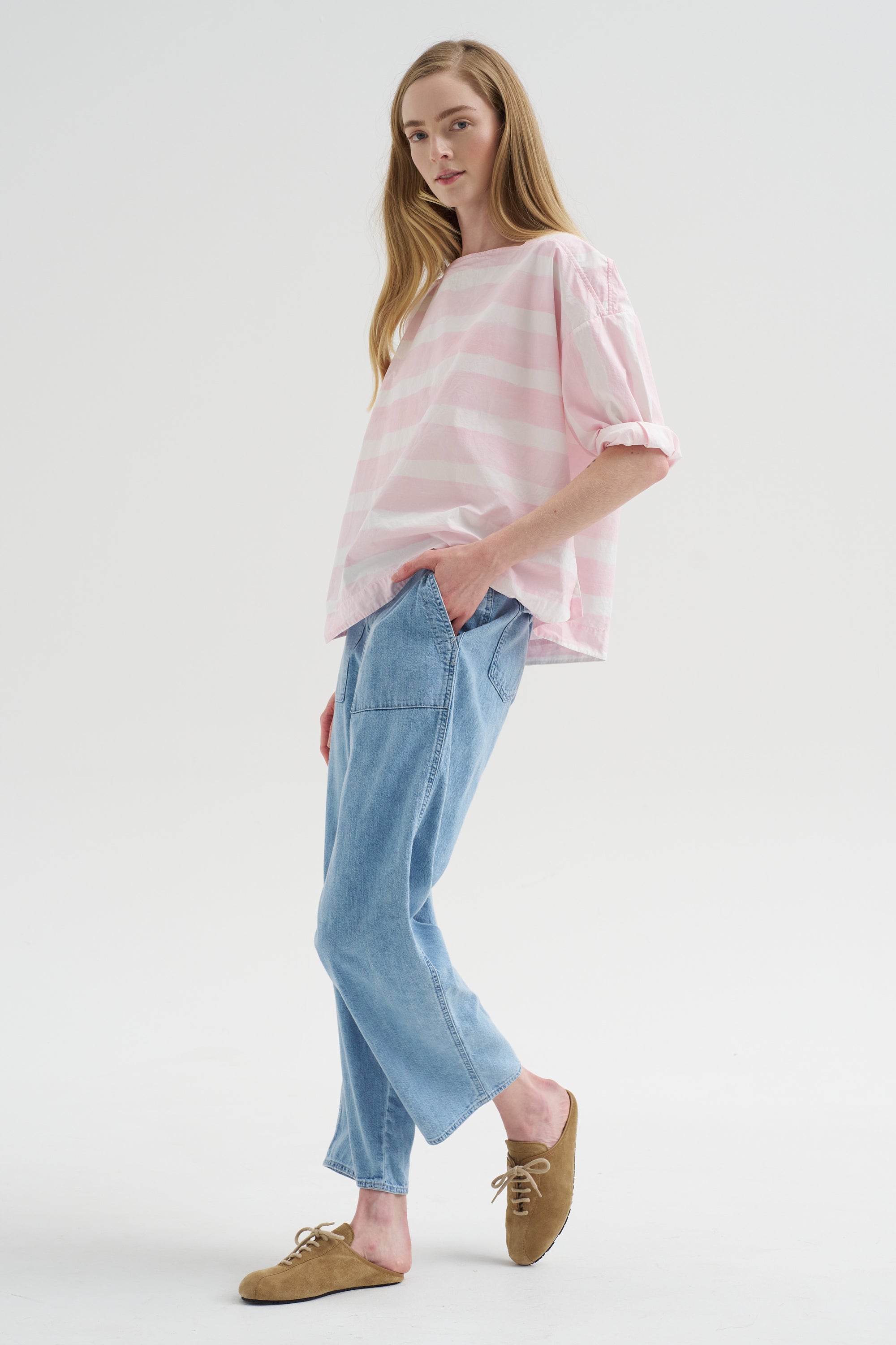 8oz Natural Denim Baker Pants, Ice Blue