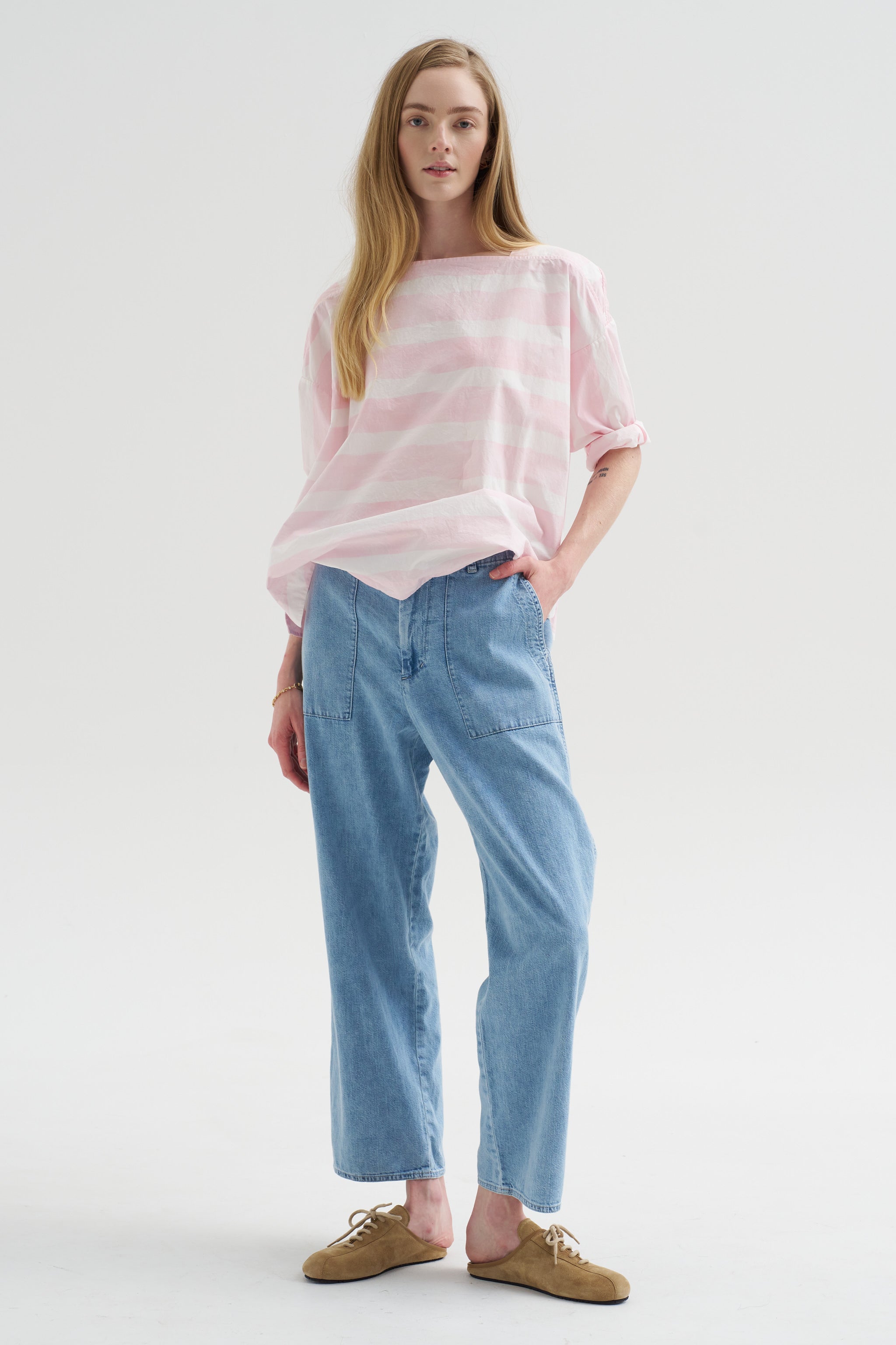 8oz Natural Denim Baker Pants, Ice Blue – Kick Pleat