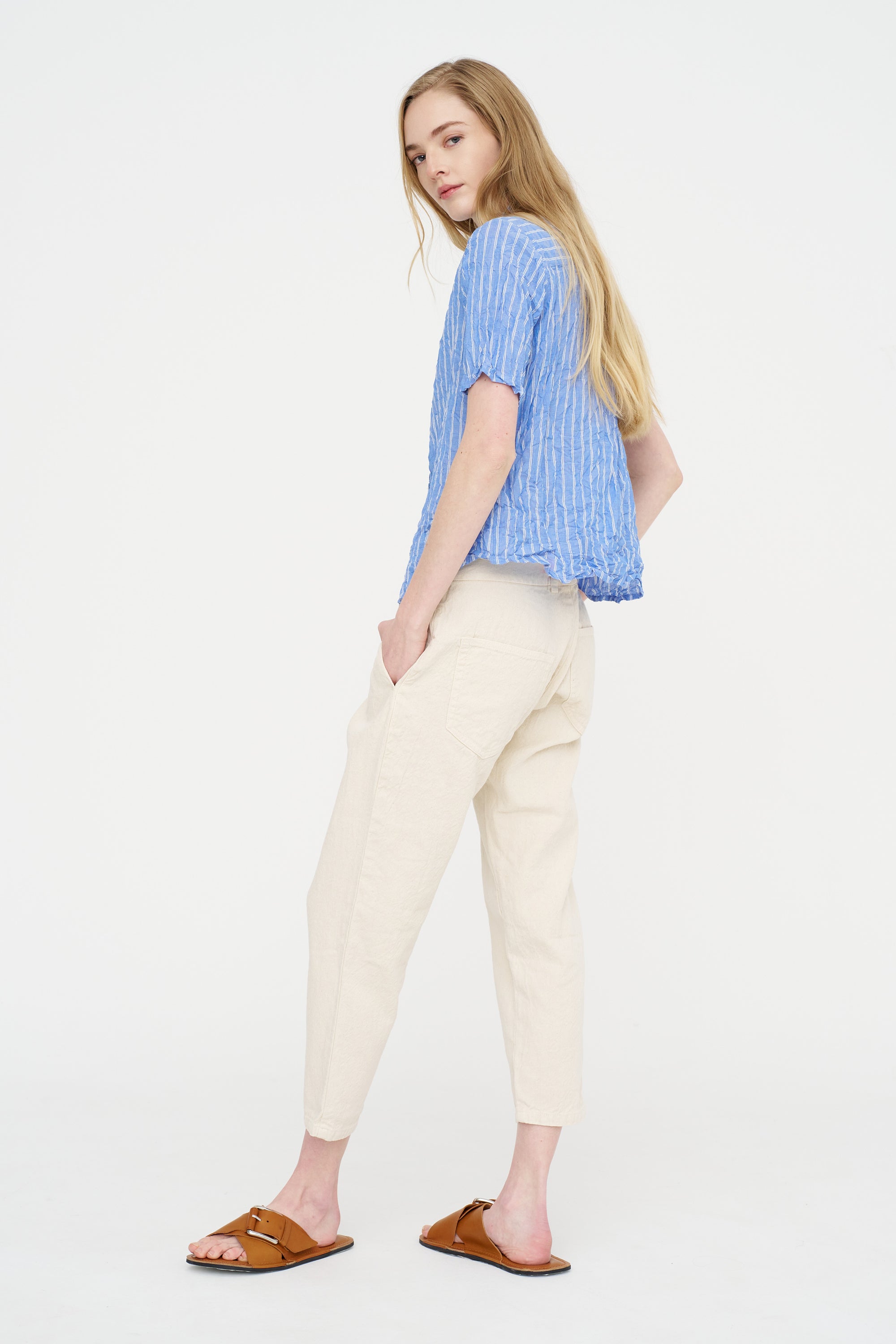 Linen Cotton Soft Twill Pants, Ivory