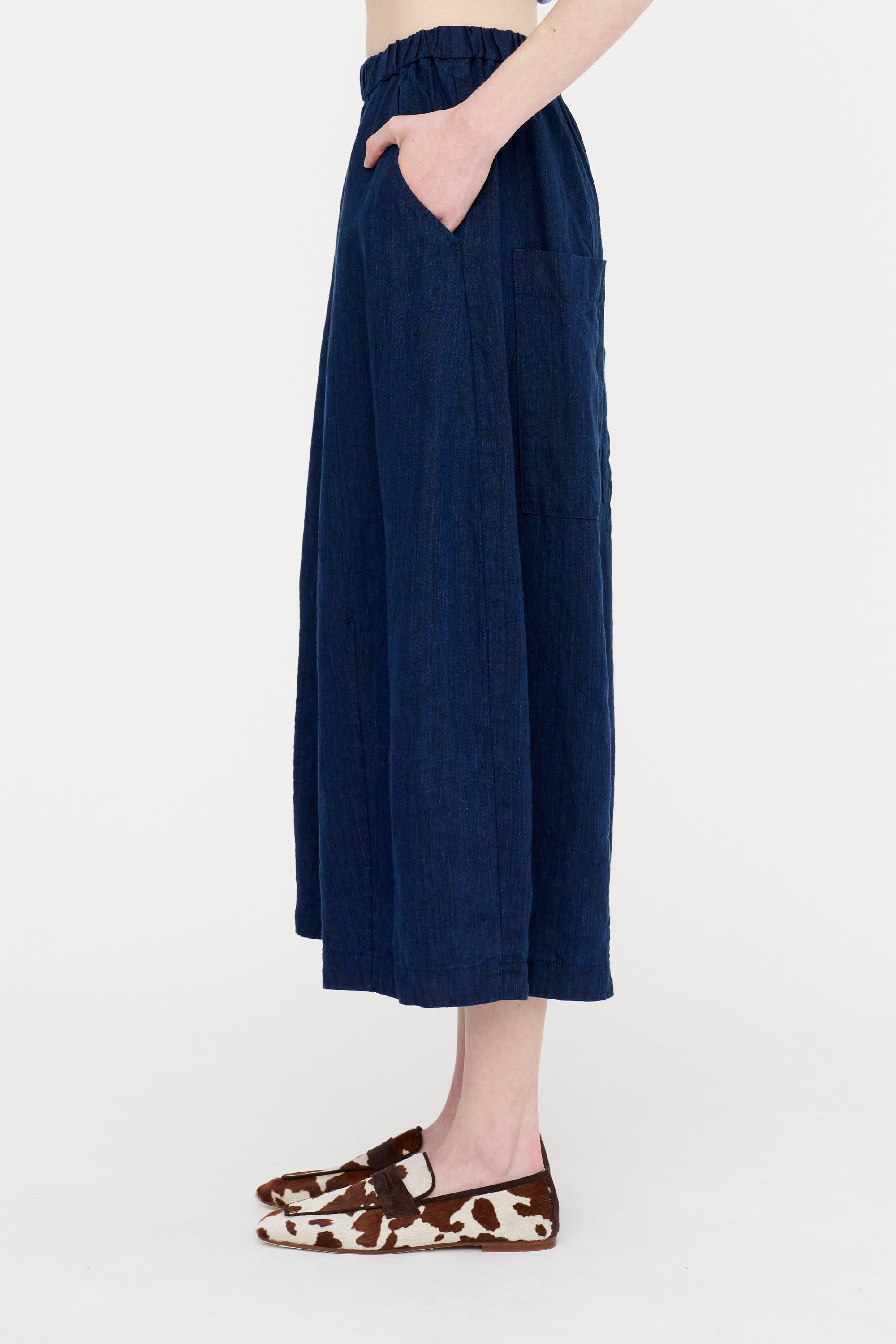 Linen Indigo Chambray Pants, Navy