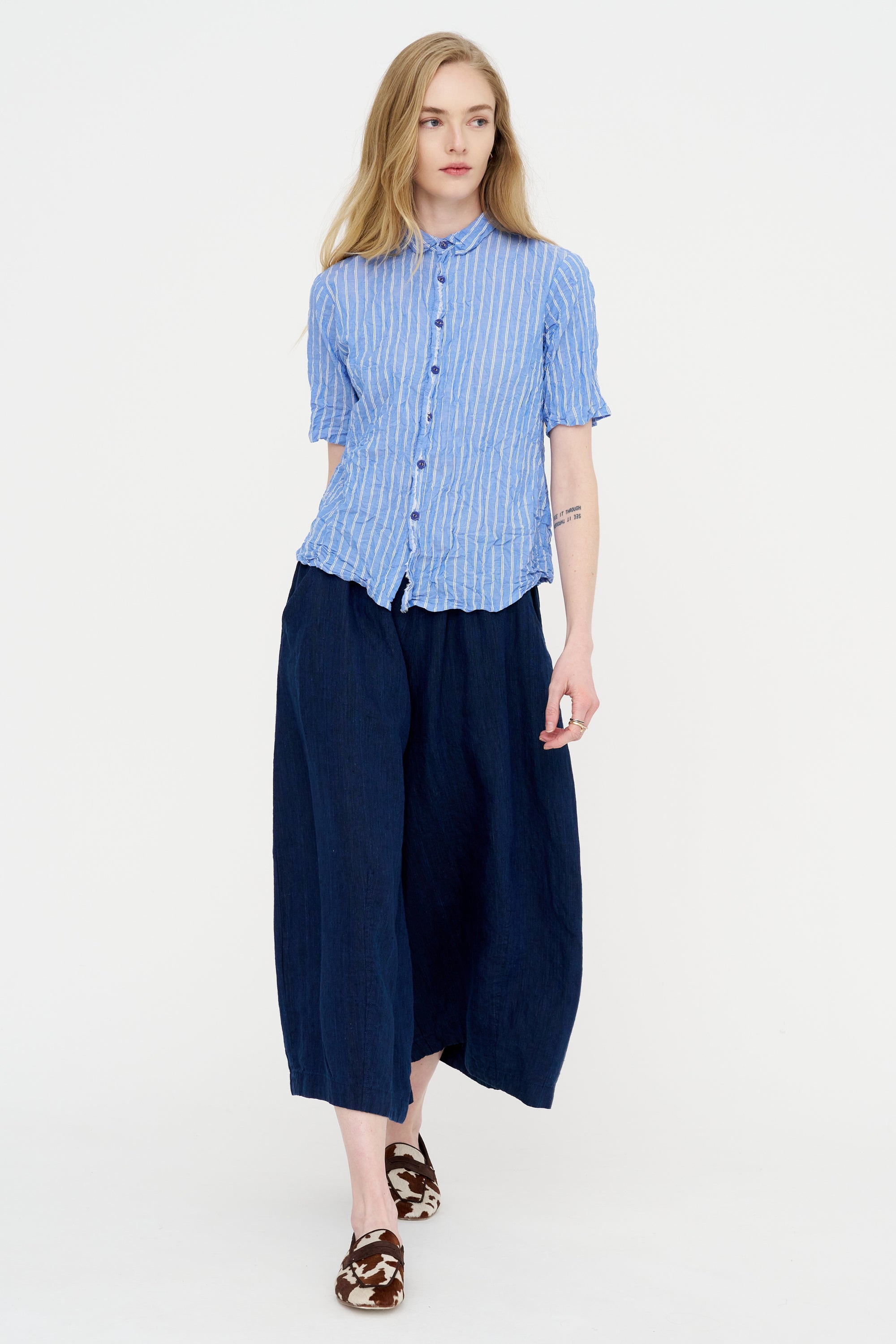Linen Indigo Chambray Pants, Navy