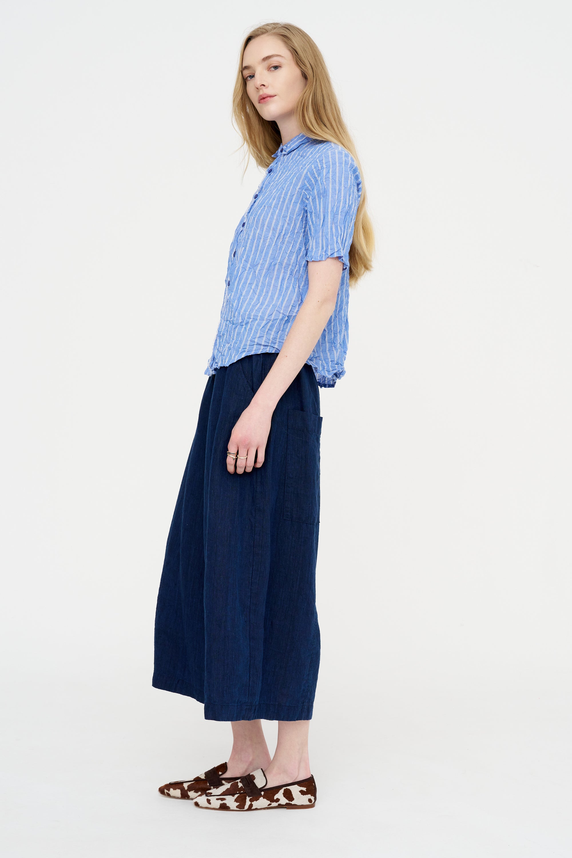 Linen Indigo Chambray Pants, Navy