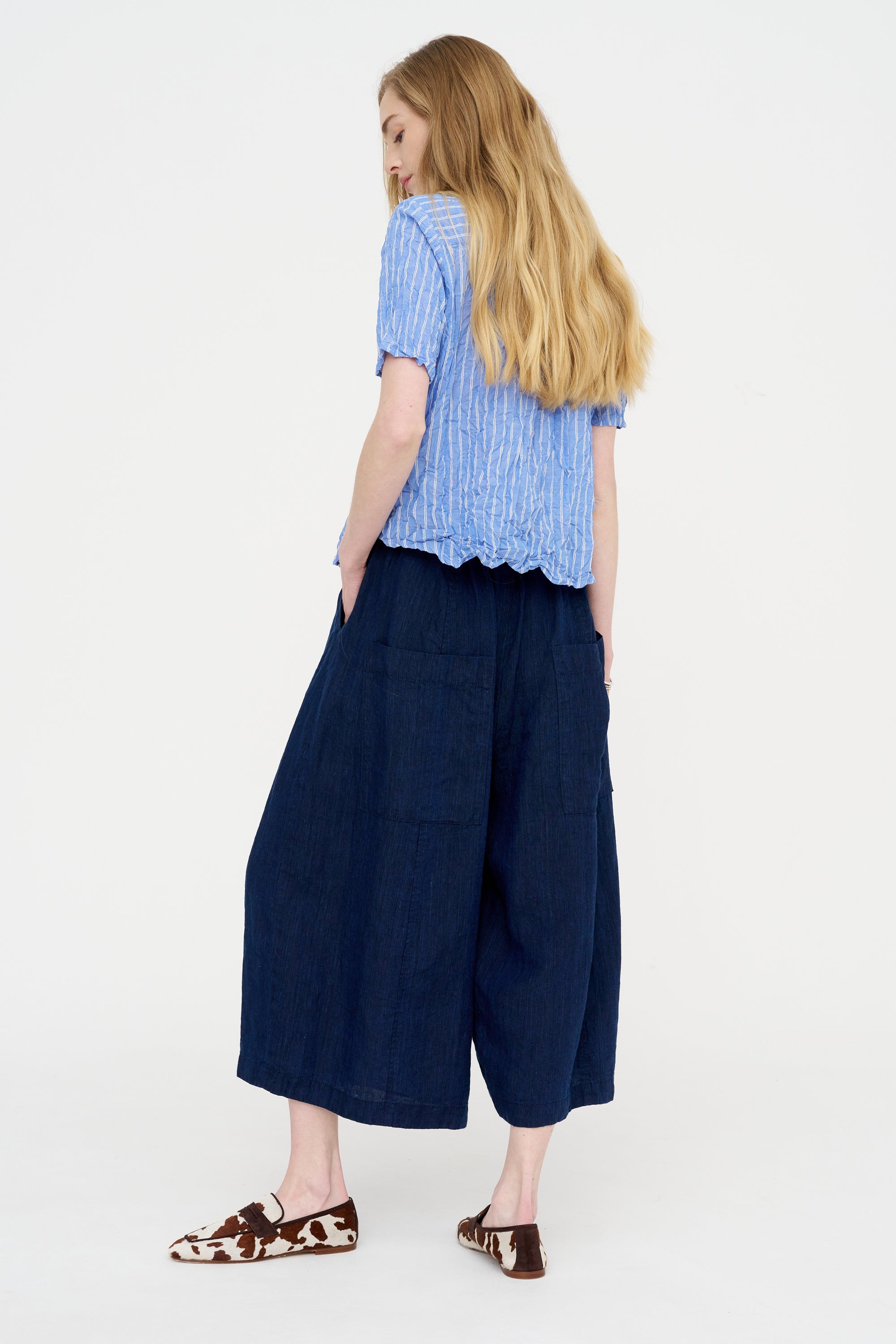 Linen Indigo Chambray Pants, Navy