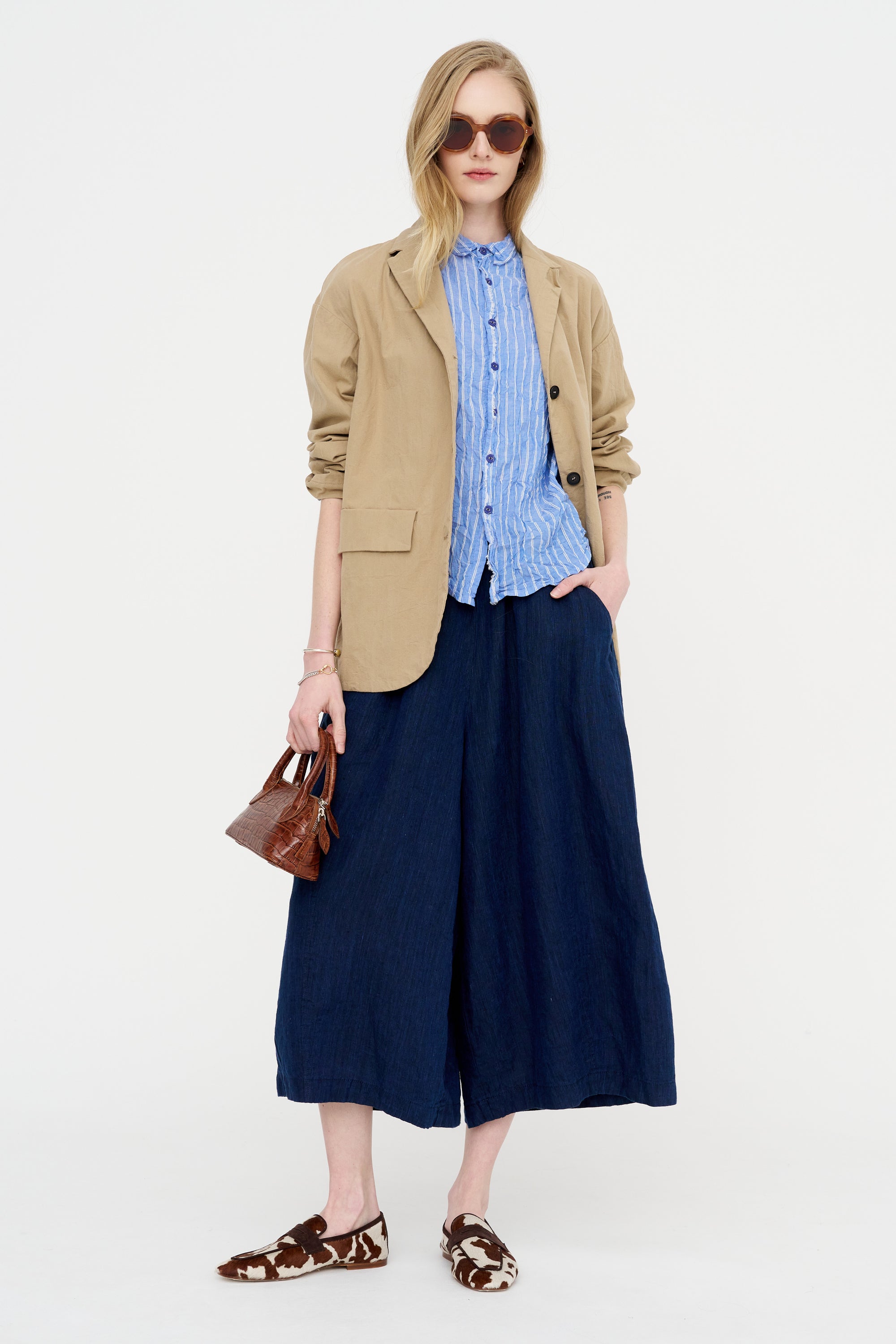 Linen Indigo Chambray Pants, Navy