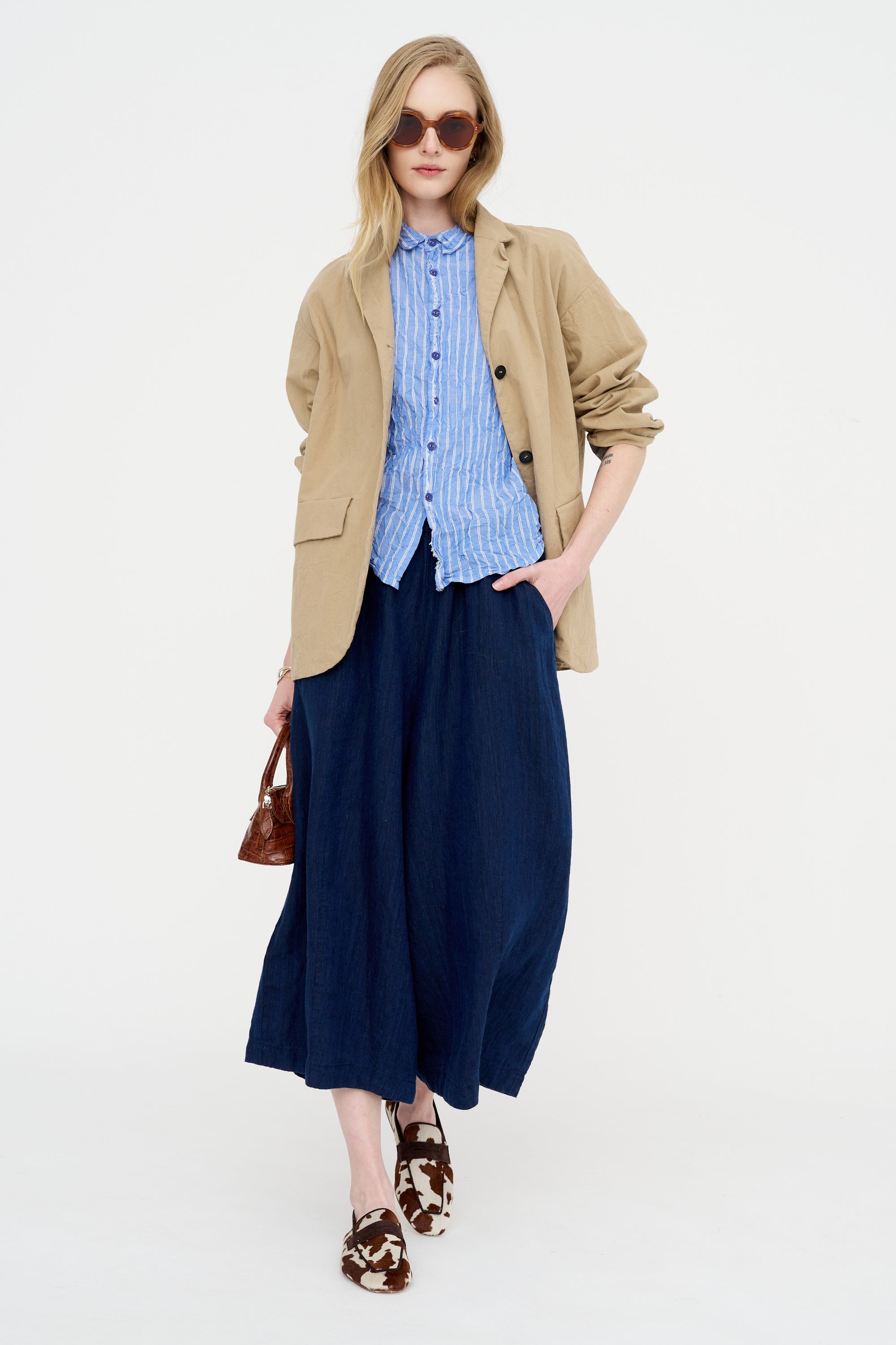 Linen Indigo Chambray Pants, Navy