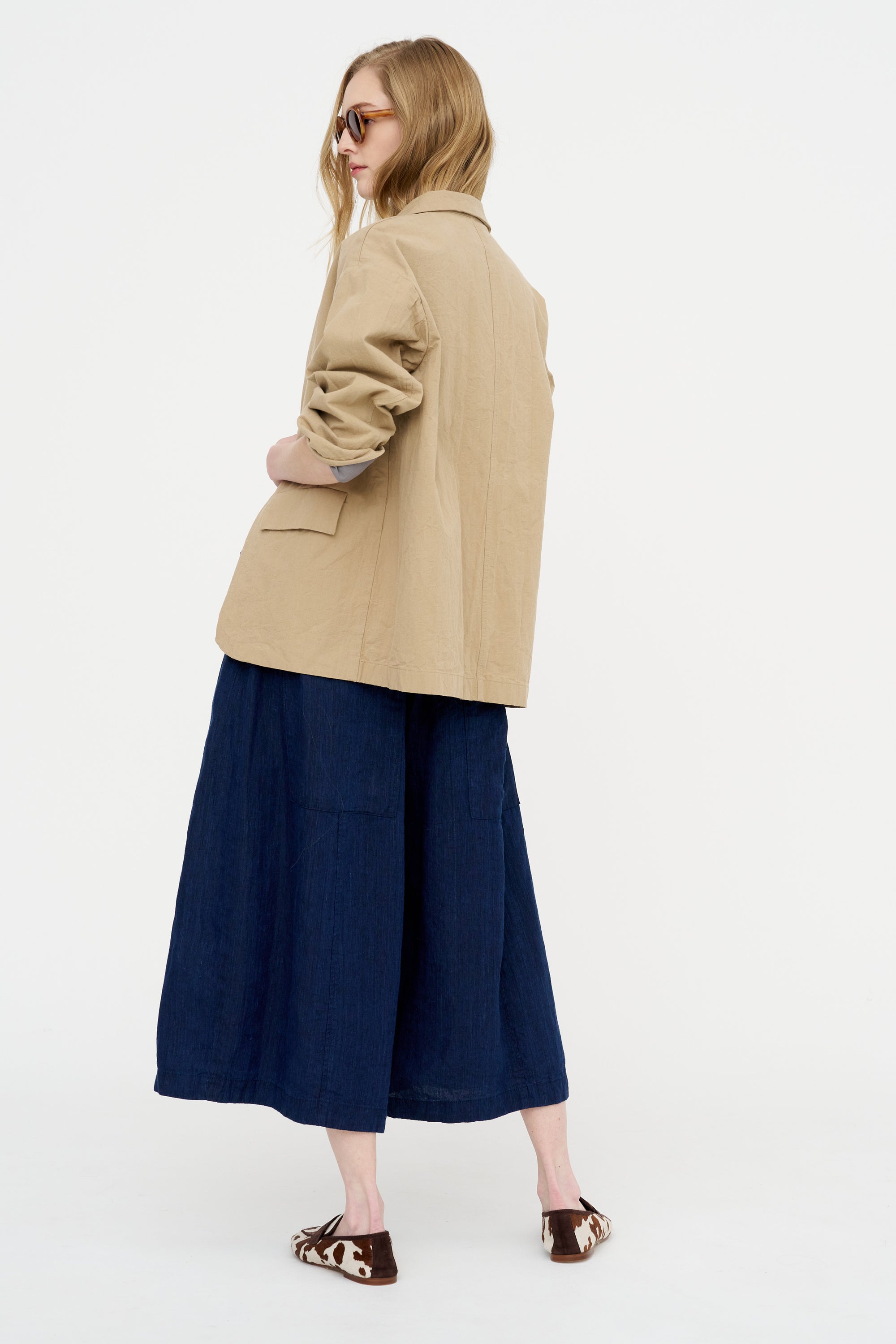 Linen Indigo Chambray Pants, Navy