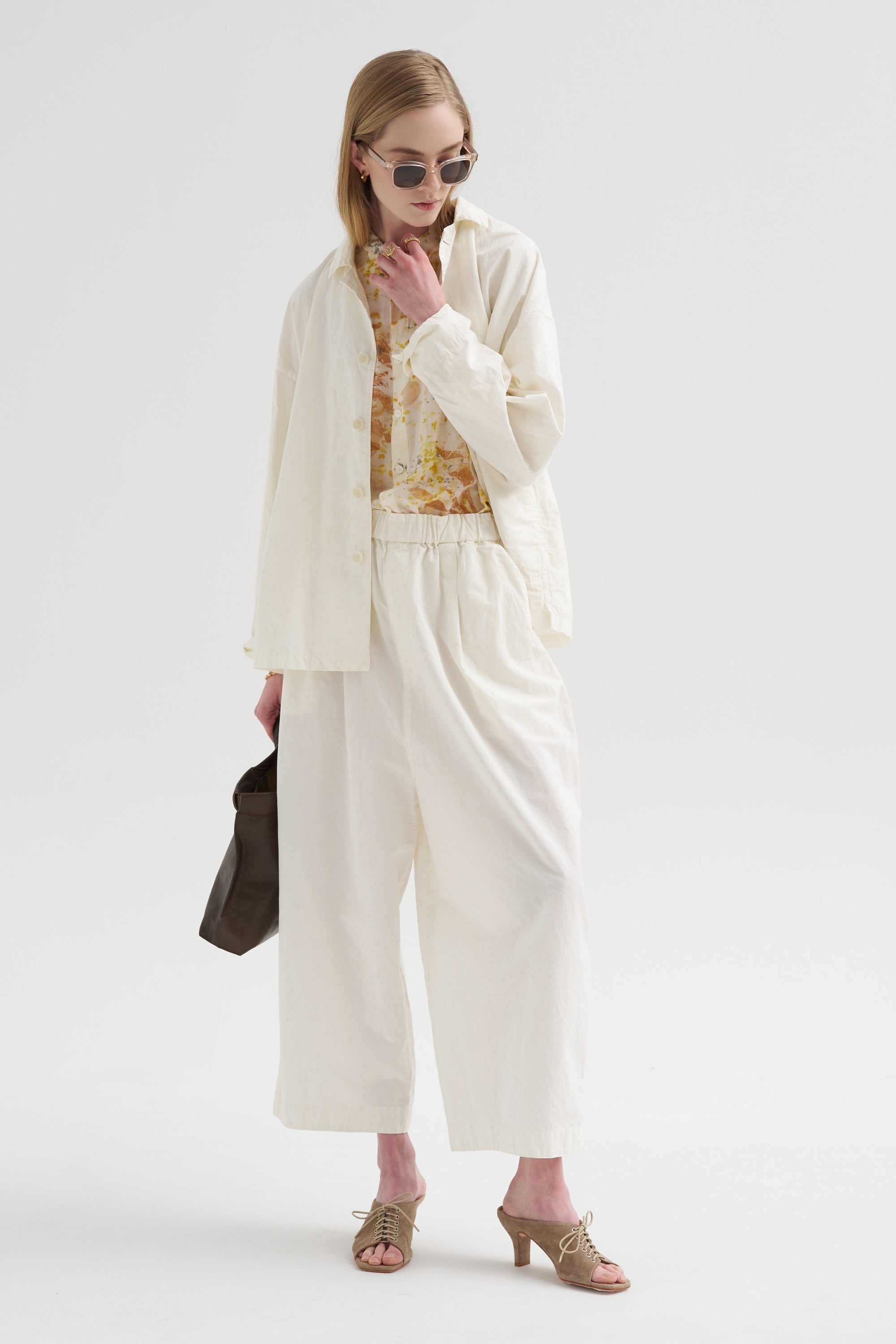 High Density Plain Weave Cropped Pants, Off White