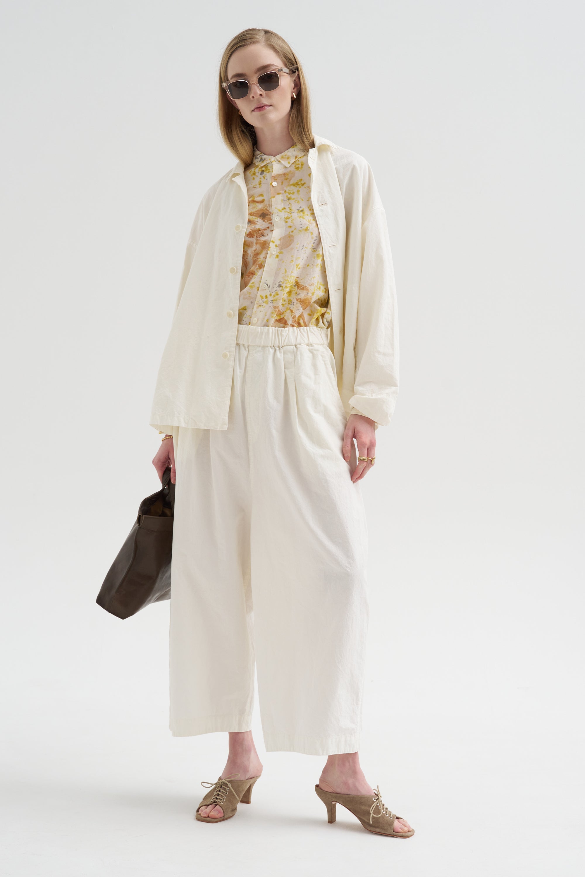 High Density Plain Weave Cropped Pants, Off White