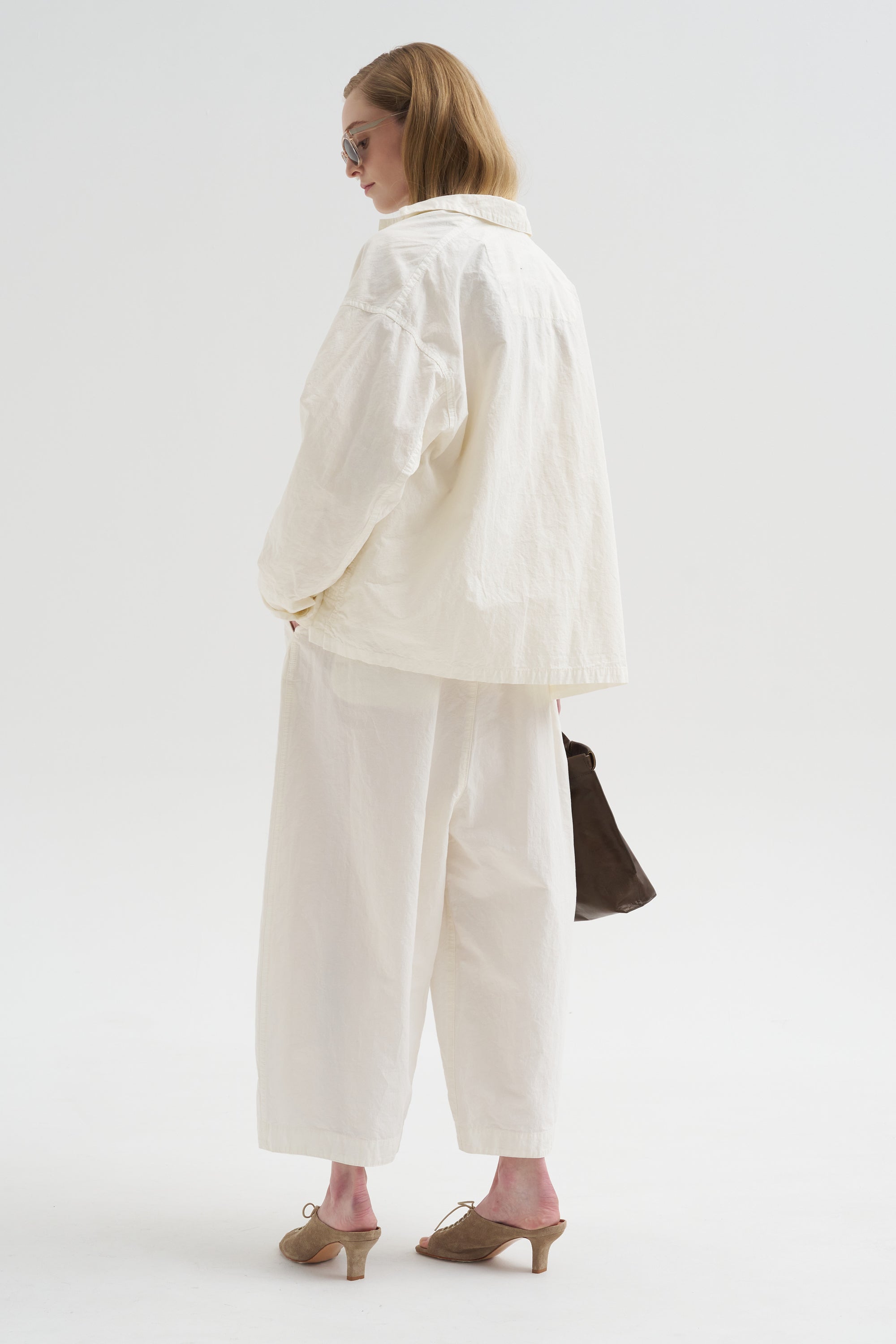 High Density Plain Weave Cropped Pants, Off White