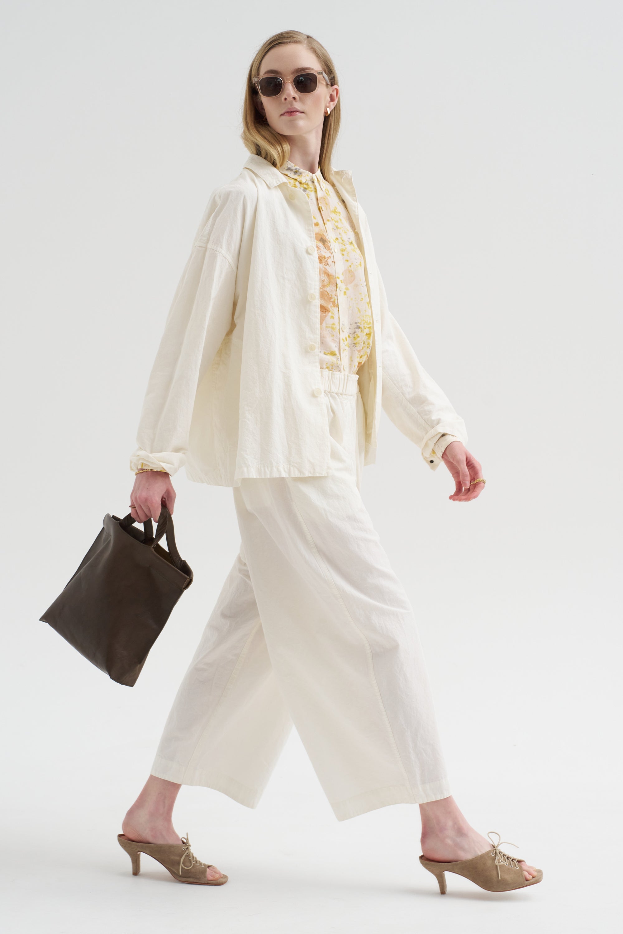 High Density Plain Weave Cropped Pants, Off White