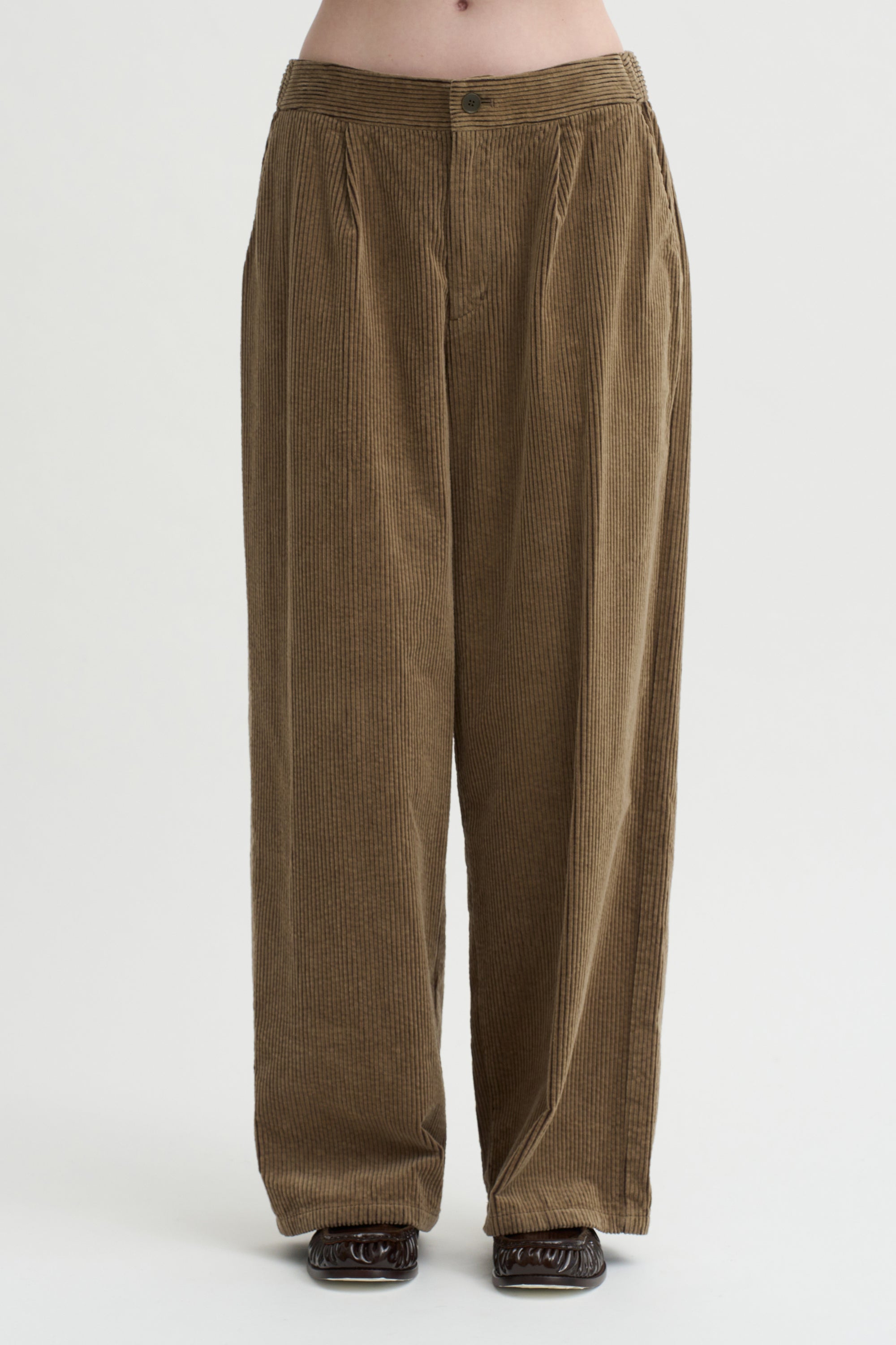 Wide Pants Washed Corduroy, Beige