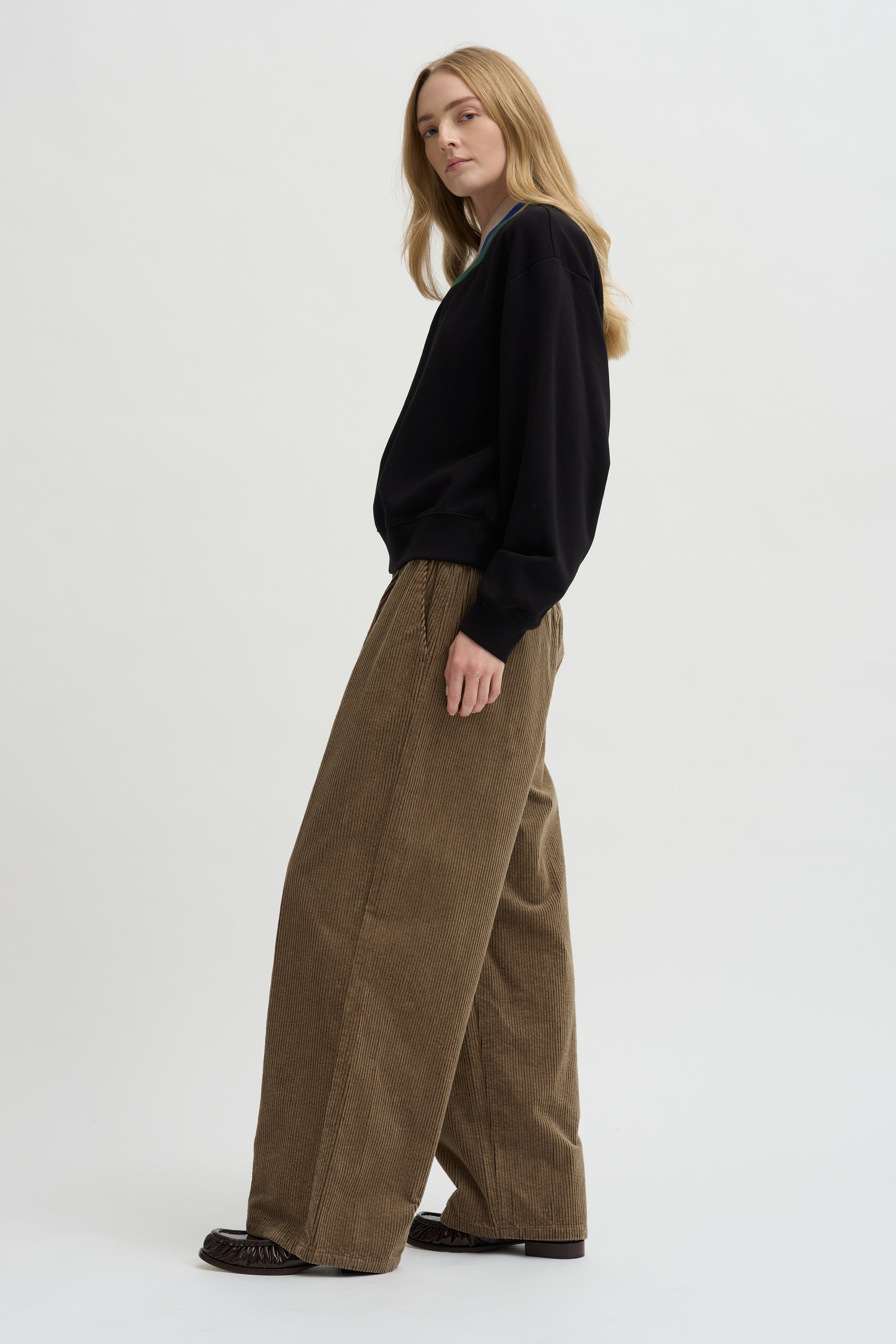 Wide Pants Washed Corduroy, Beige