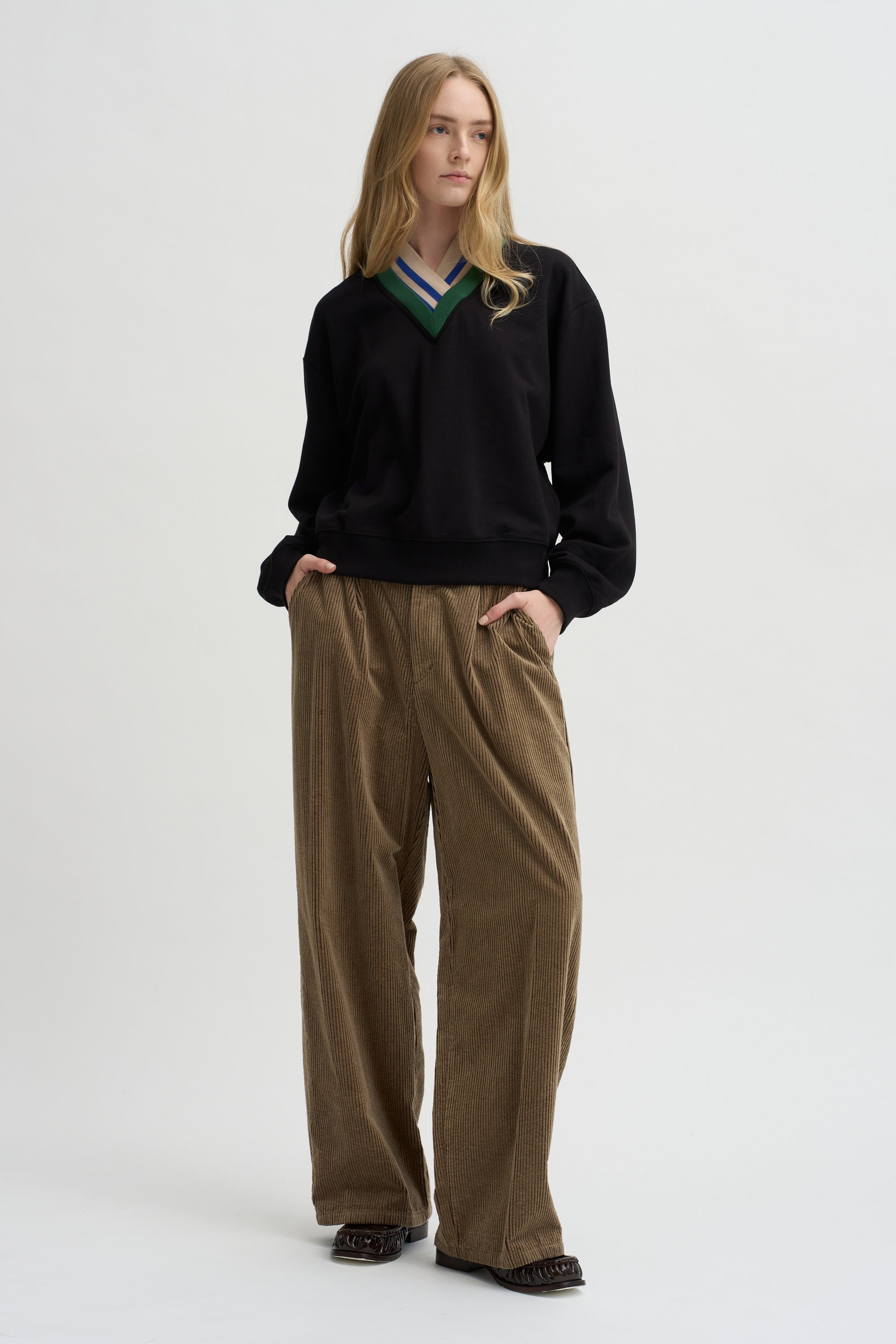 Wide Pants Washed Corduroy, Beige