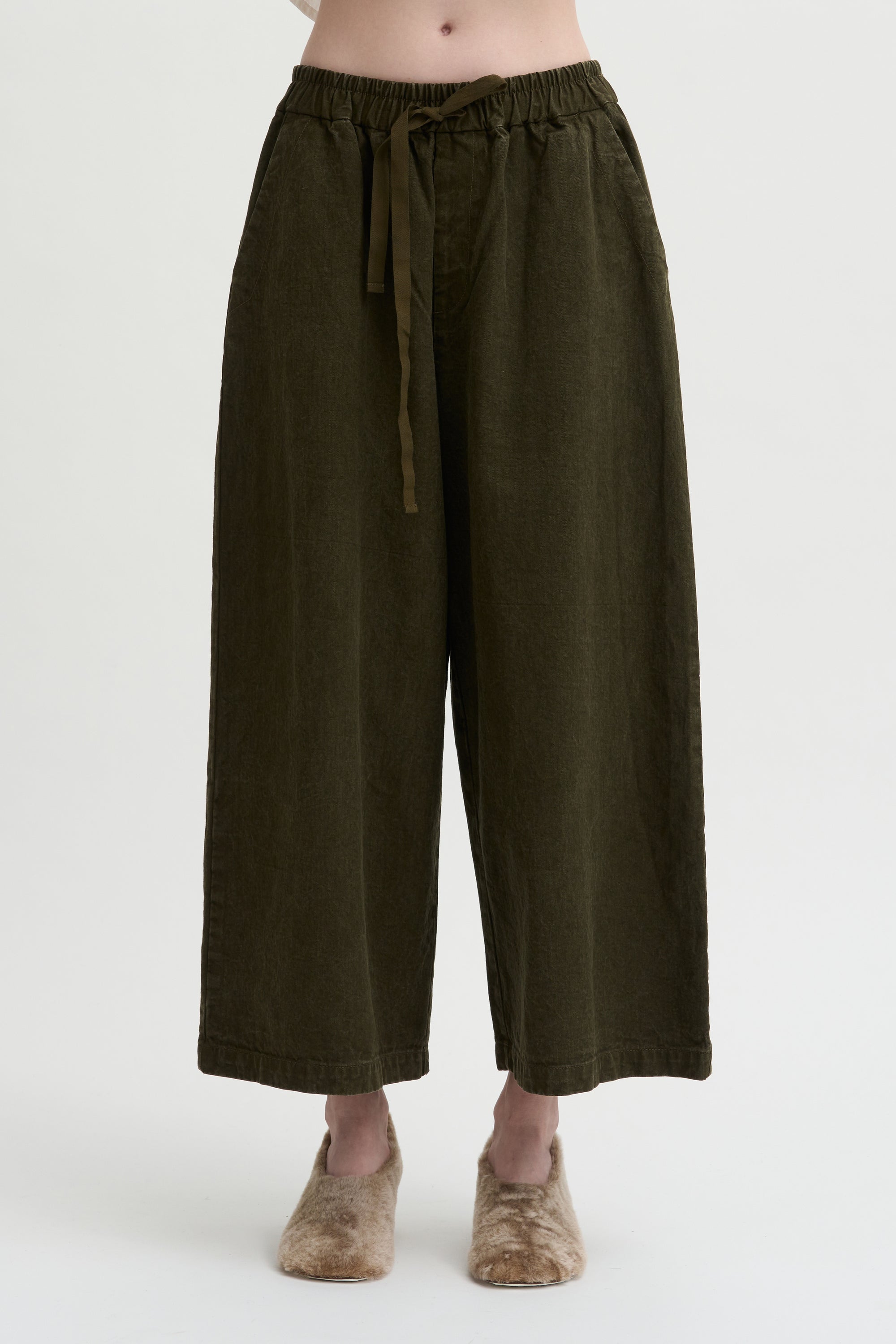 Wide Pants Organic Cotton Linen, Khaki