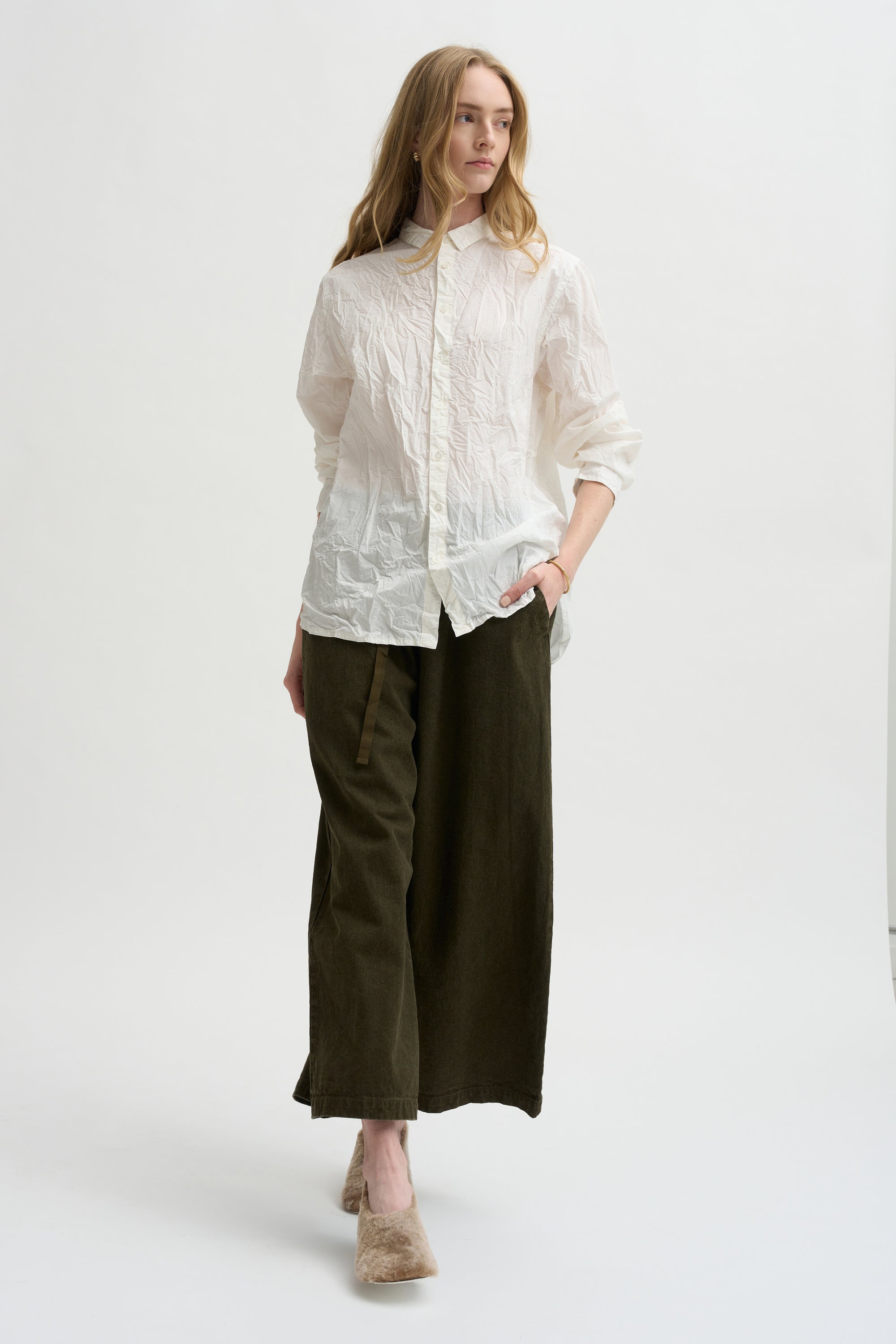 Wide Pants Organic Cotton Linen, Khaki