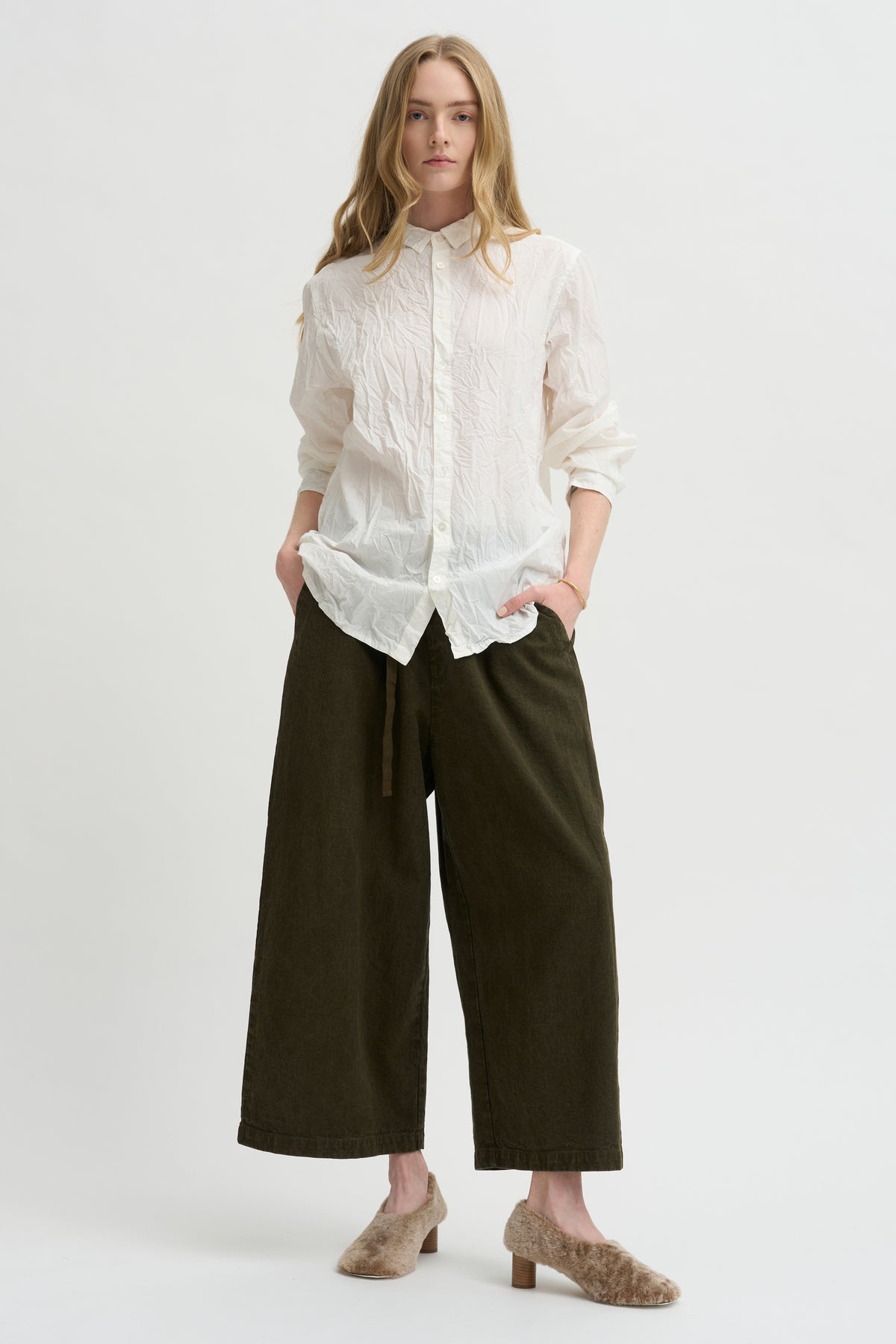 Wide Pants Organic Cotton Linen, Khaki