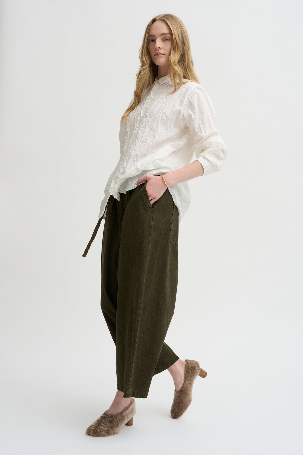 Wide Pants Organic Cotton Linen, Khaki