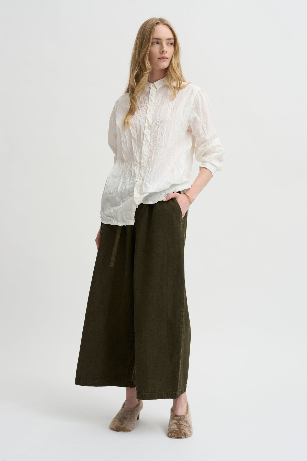 Wide Pants Organic Cotton Linen, Khaki