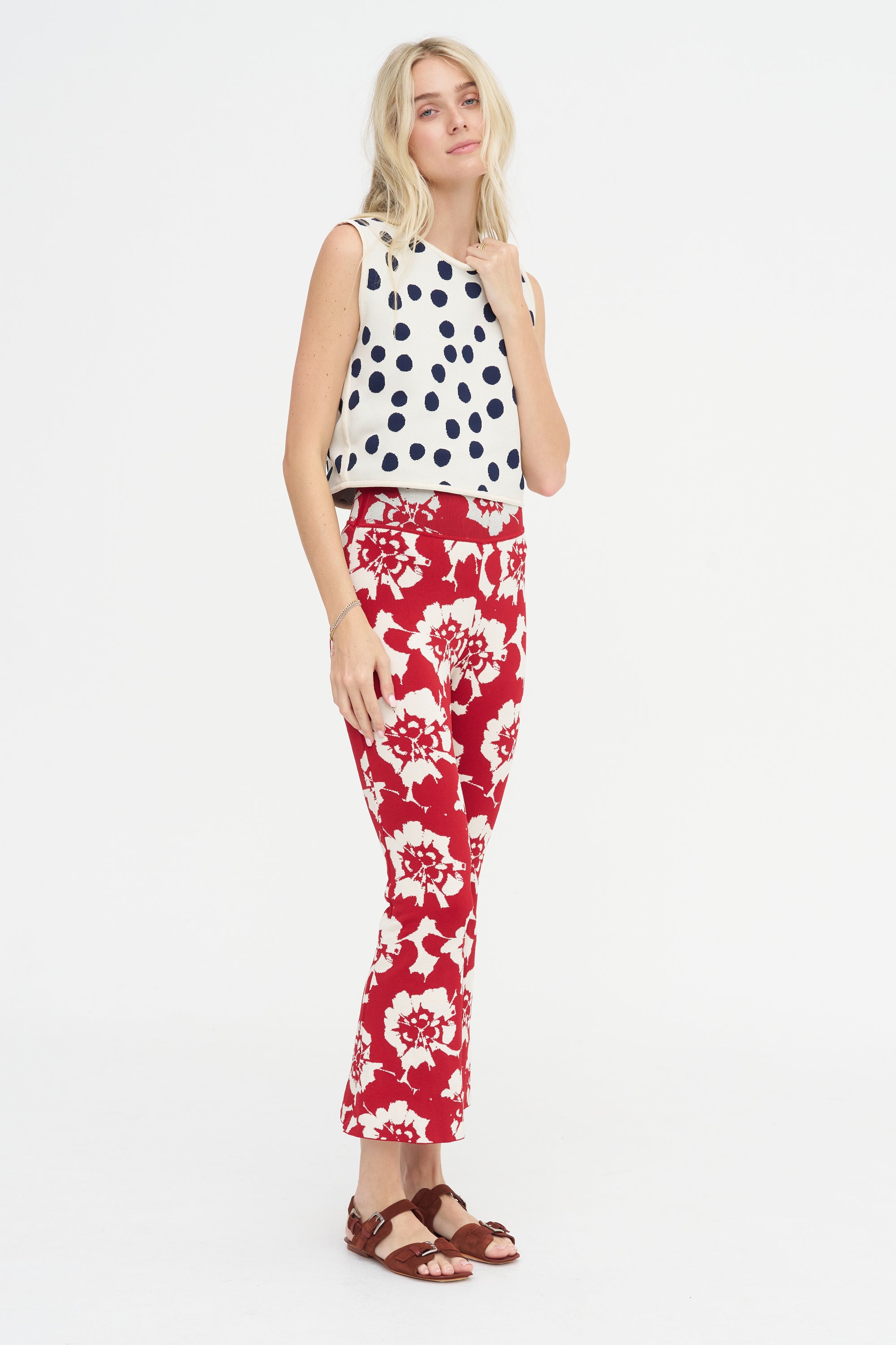 Nyia Pants, Red &amp; Off-White