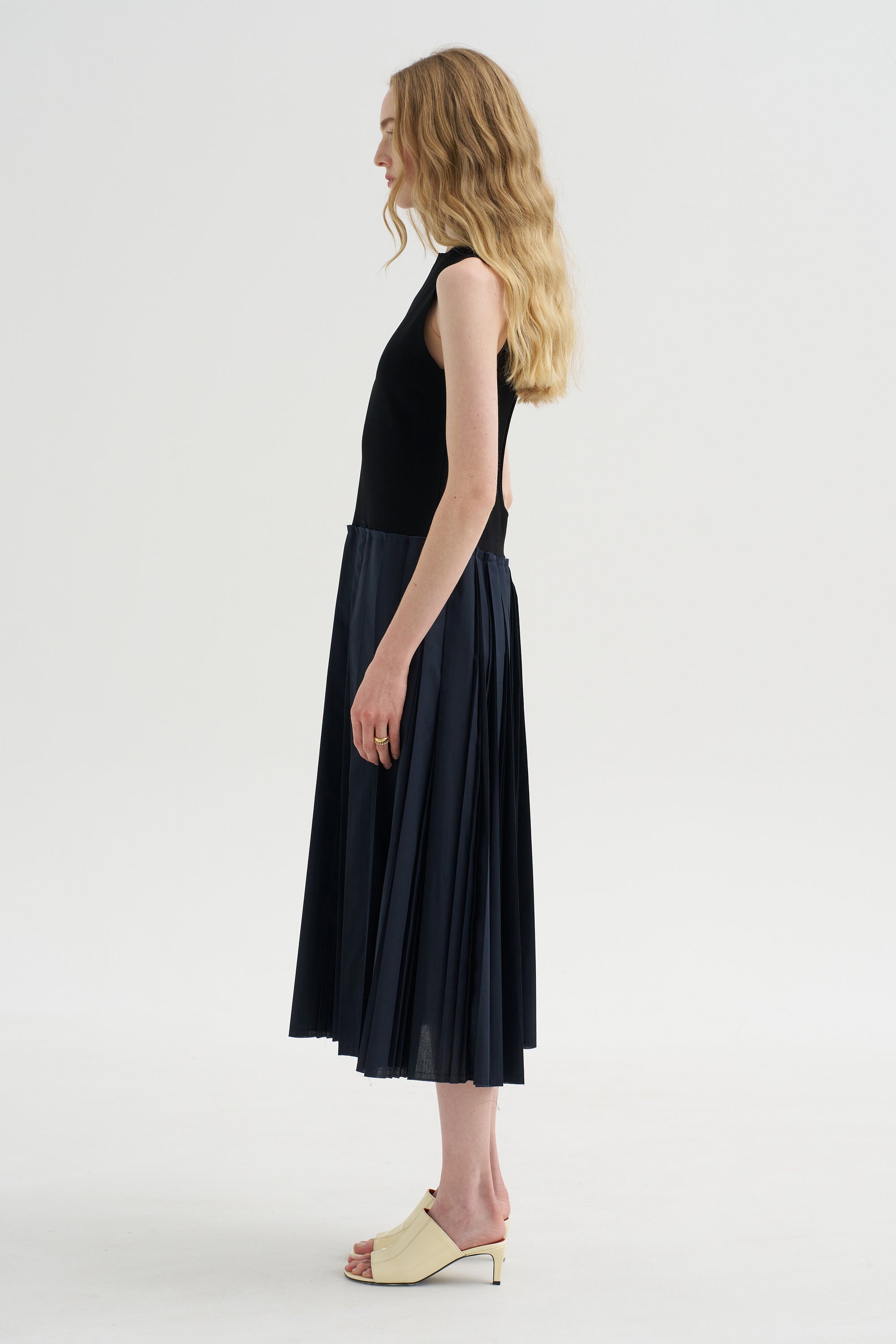 Fitted Bodice - Sleeveless Dress, Blue-Black