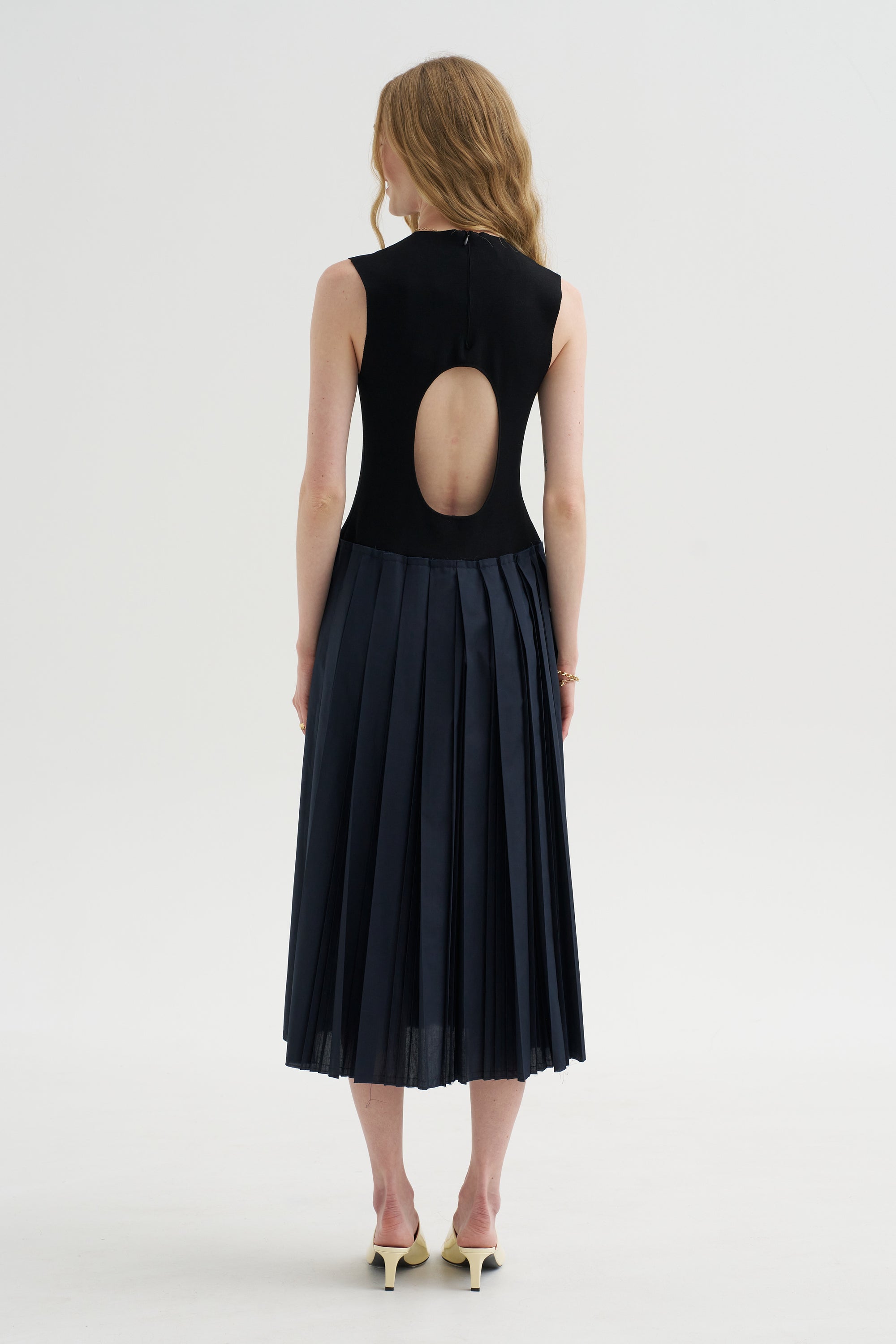Fitted Bodice - Sleeveless Dress, Blue-Black
