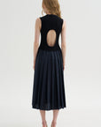 Fitted Bodice - Sleeveless Dress, Blue-Black