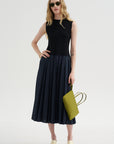Fitted Bodice - Sleeveless Dress, Blue-Black