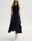 Fitted Bodice - Sleeveless Dress, Blue-Black