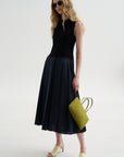 Fitted Bodice - Sleeveless Dress, Blue-Black