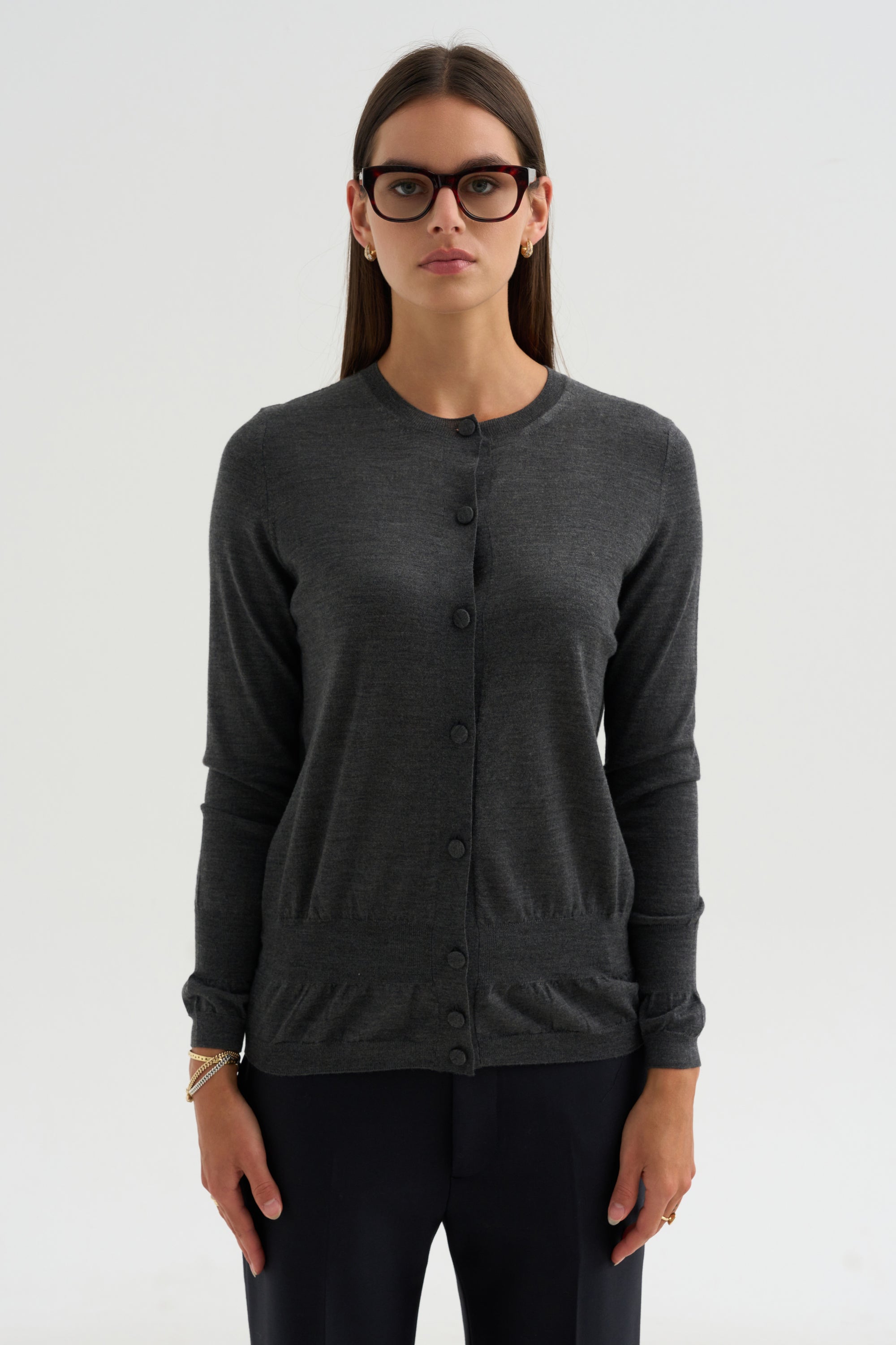 Silk &amp; Wool Cardigan, Granite