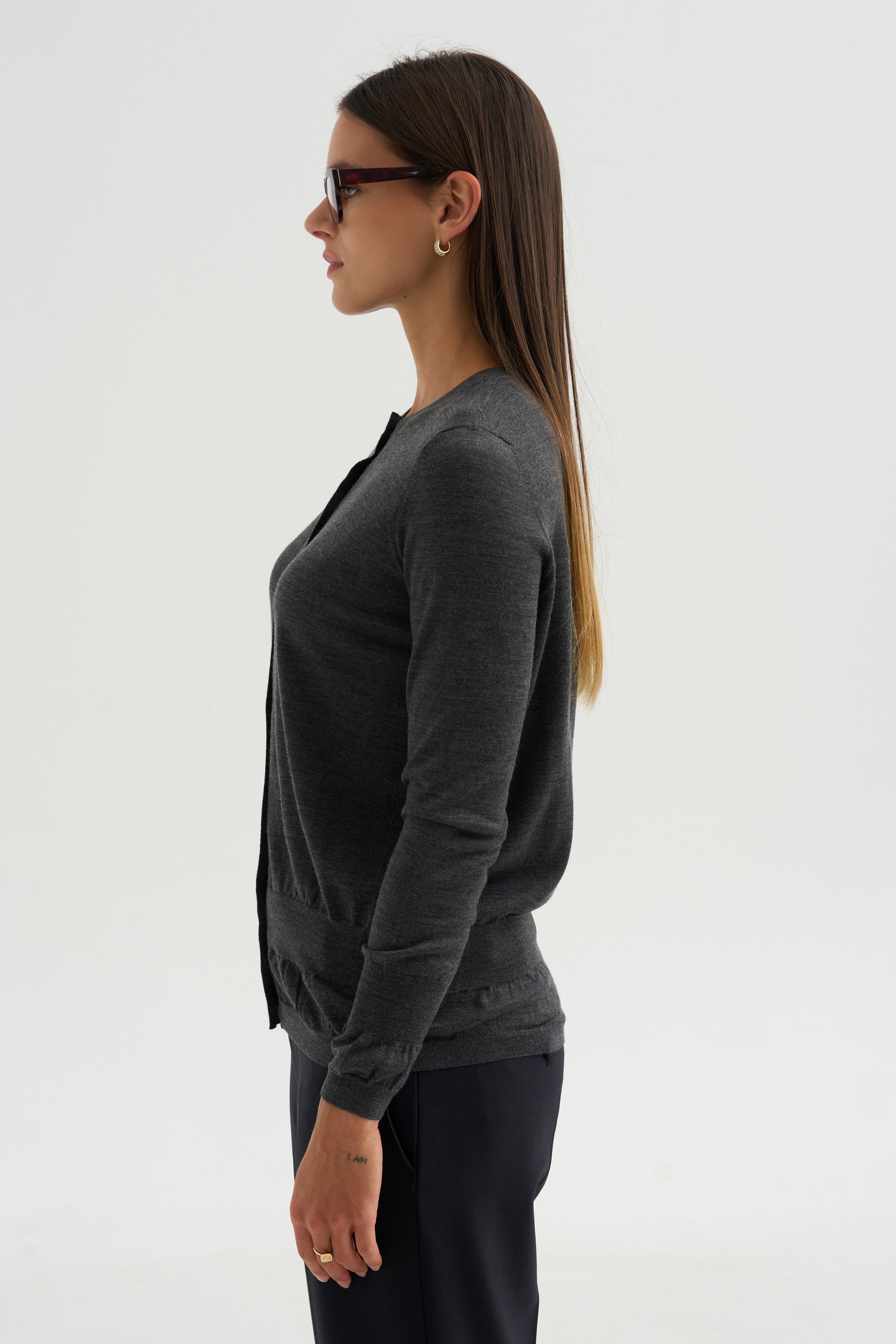 Silk &amp; Wool Cardigan, Granite