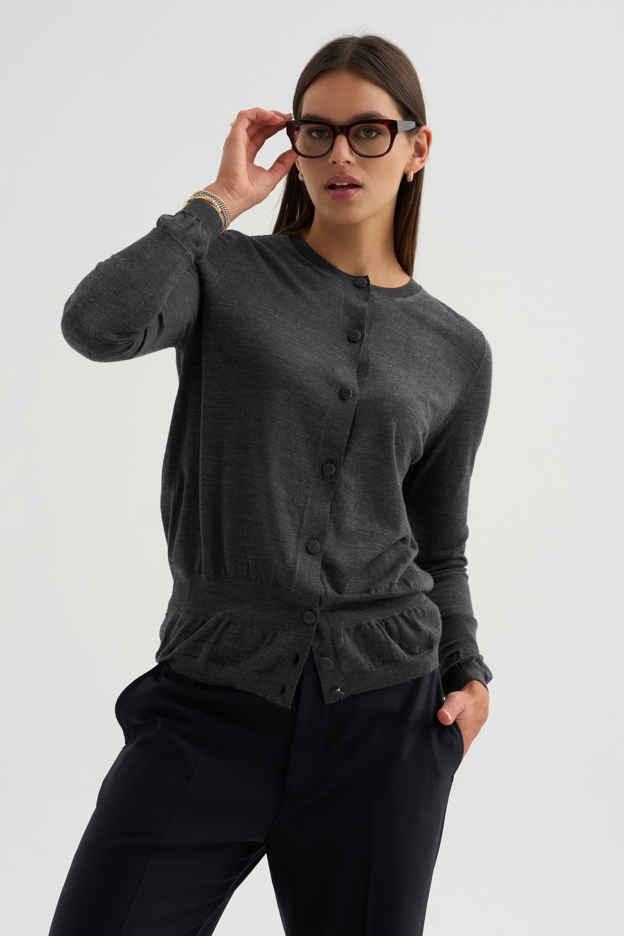 Silk &amp; Wool Cardigan, Granite