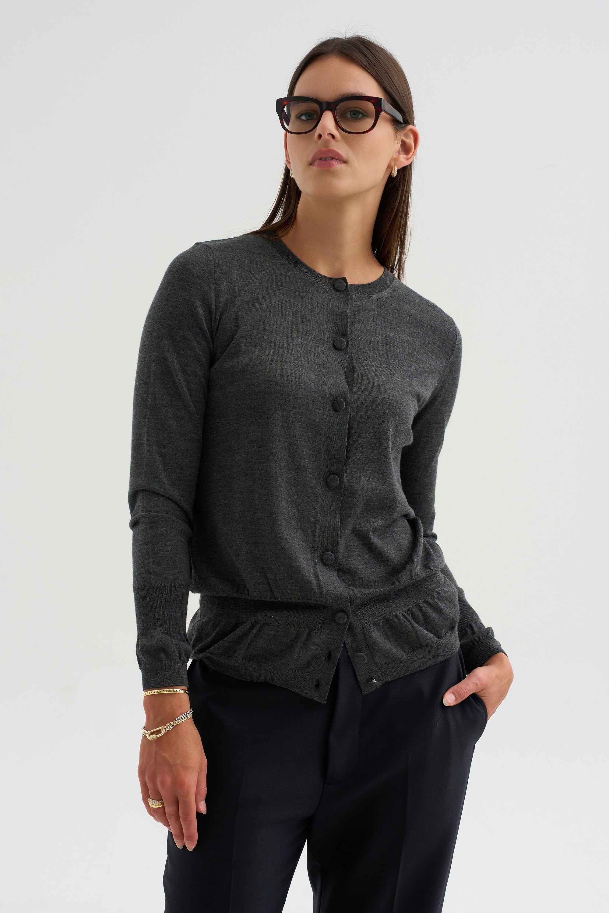 Silk &amp; Wool Cardigan, Granite