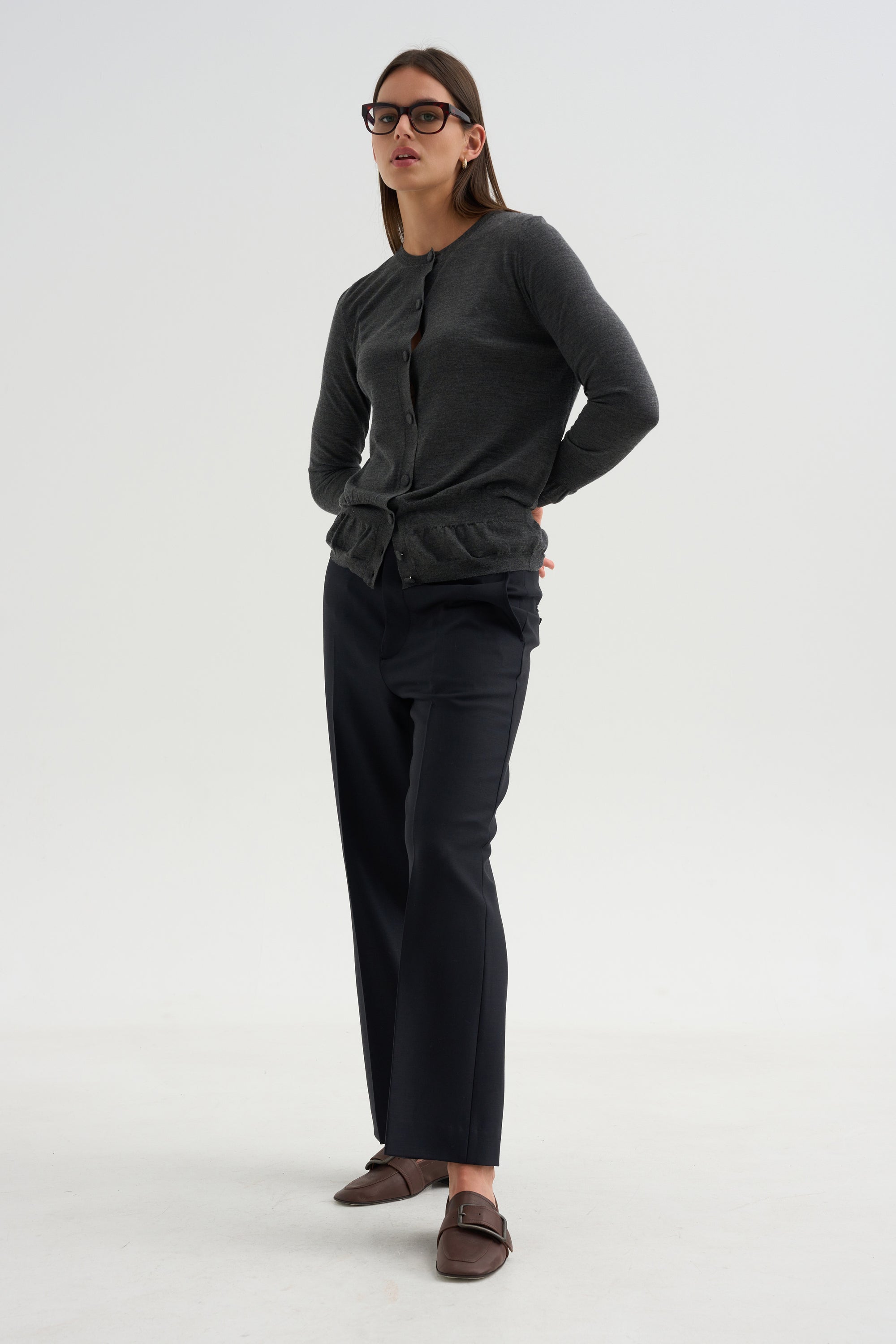 Silk &amp; Wool Cardigan, Granite