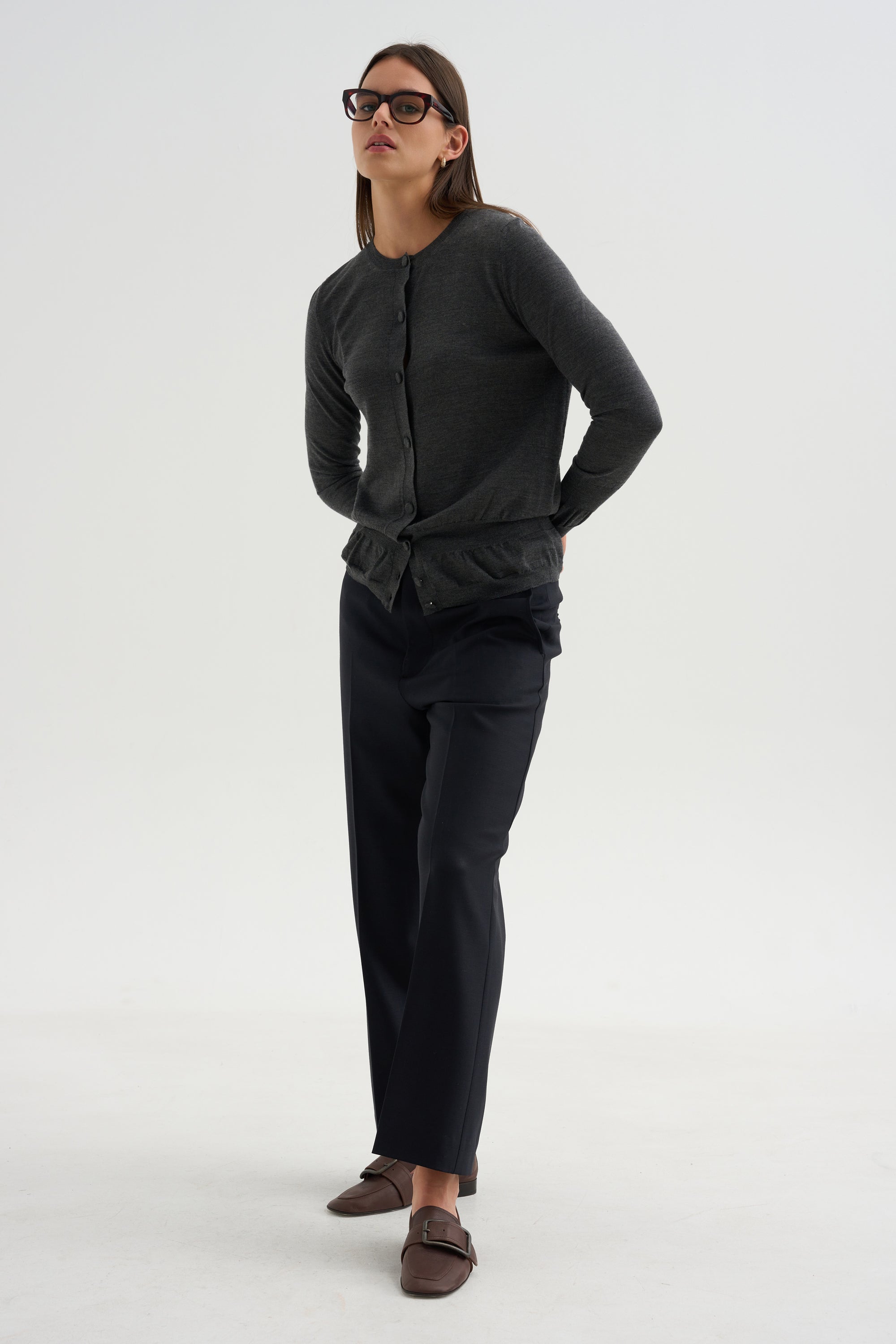 Silk &amp; Wool Cardigan, Granite