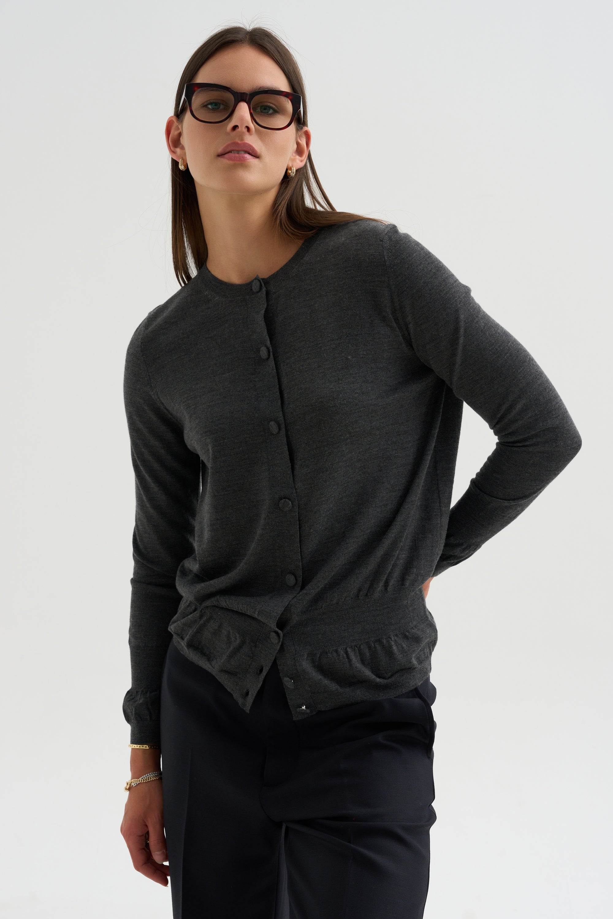 Silk &amp; Wool Cardigan, Granite