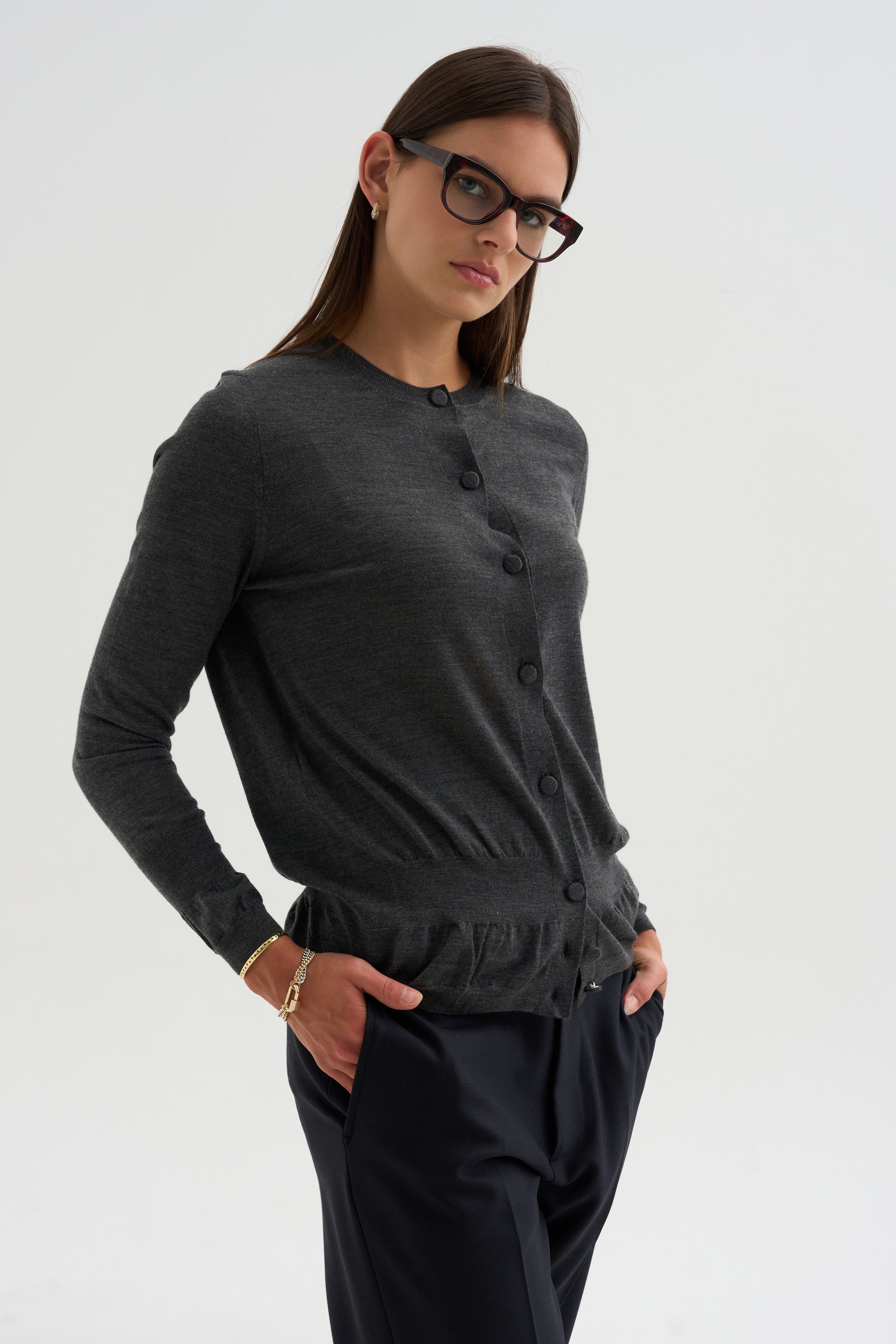 Silk &amp; Wool Cardigan, Granite