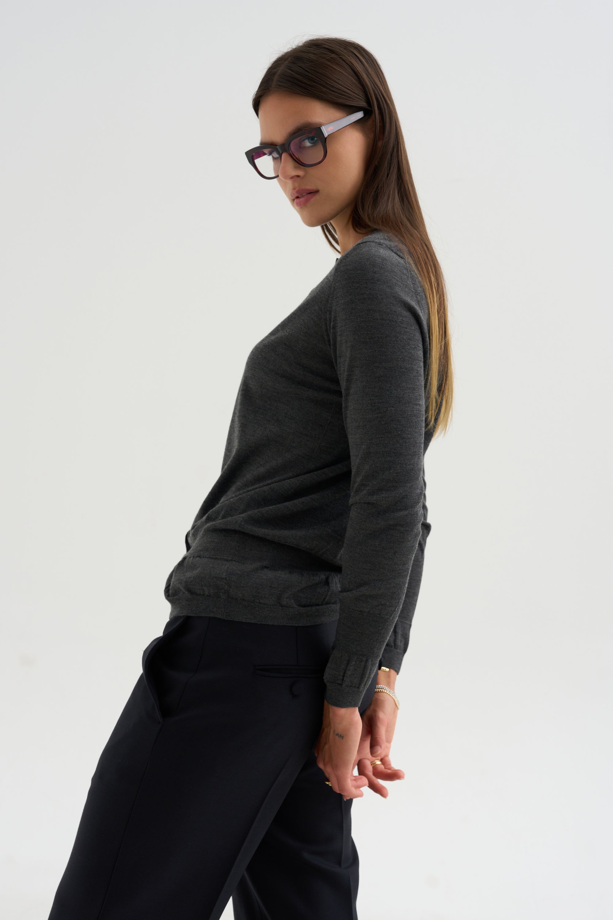 Silk &amp; Wool Cardigan, Granite