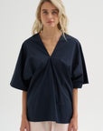 V-Neck Blouse, Blue-Black