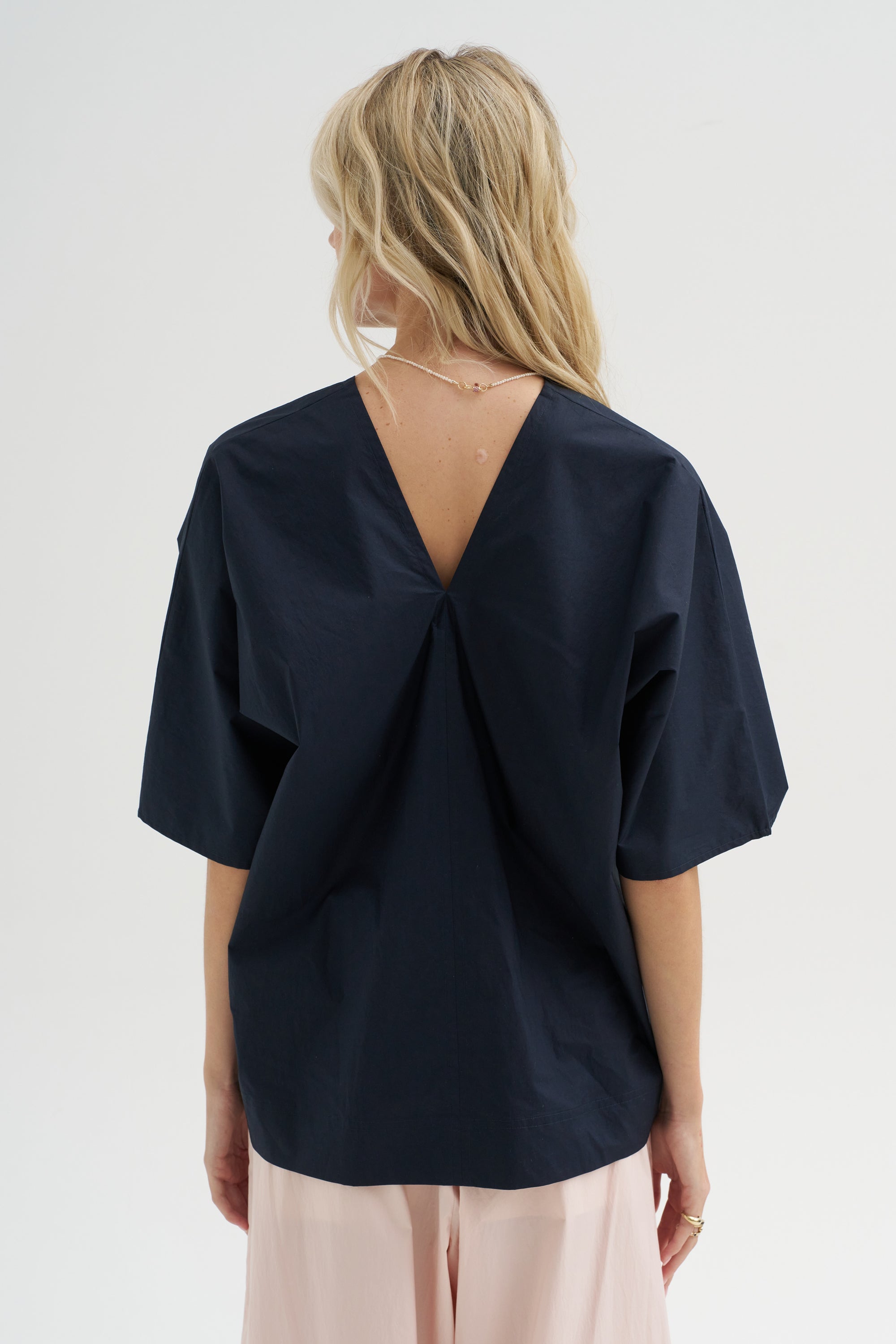 V-Neck Blouse, Blue-Black