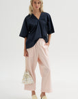 V-Neck Blouse, Blue-Black
