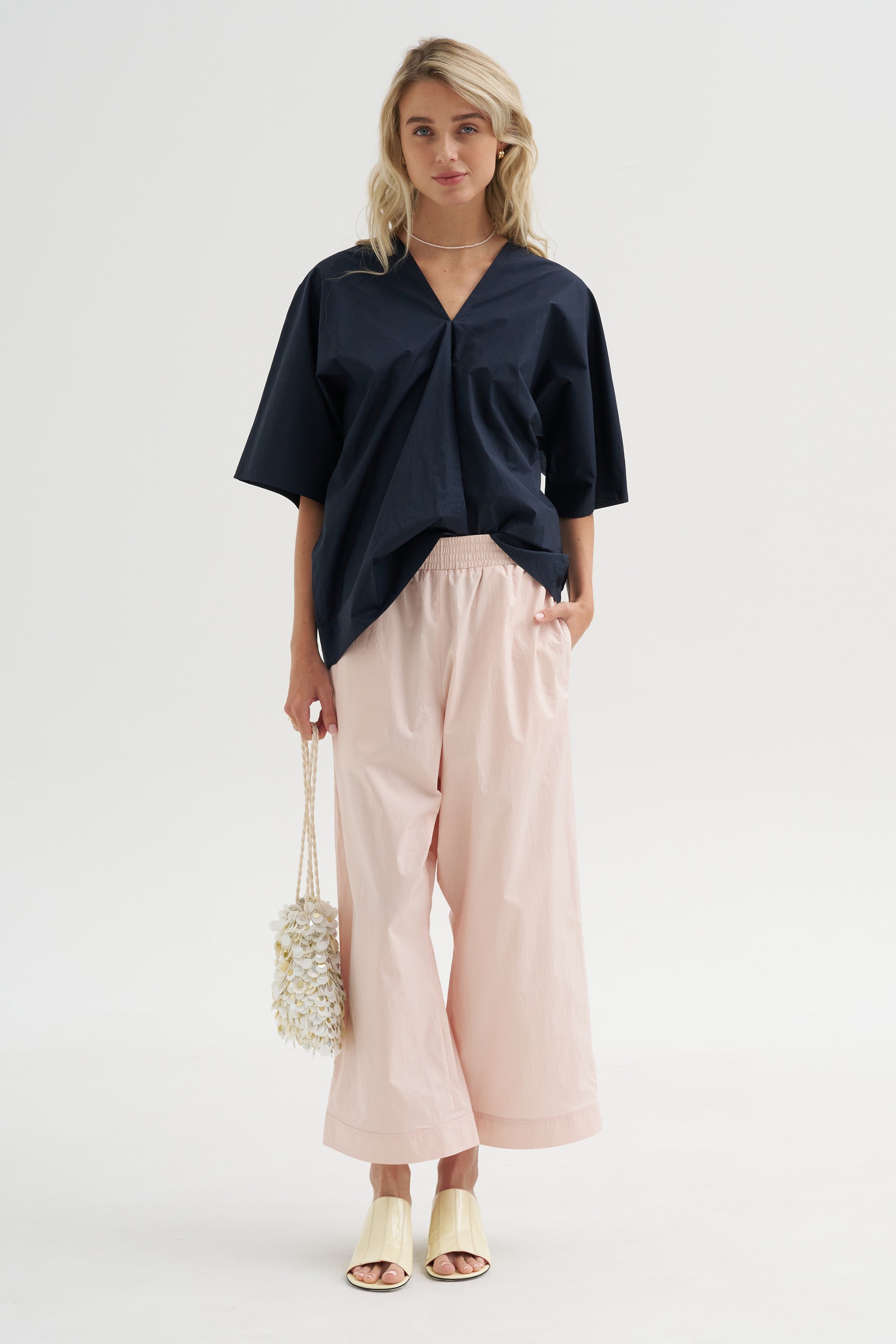 V-Neck Blouse, Blue-Black