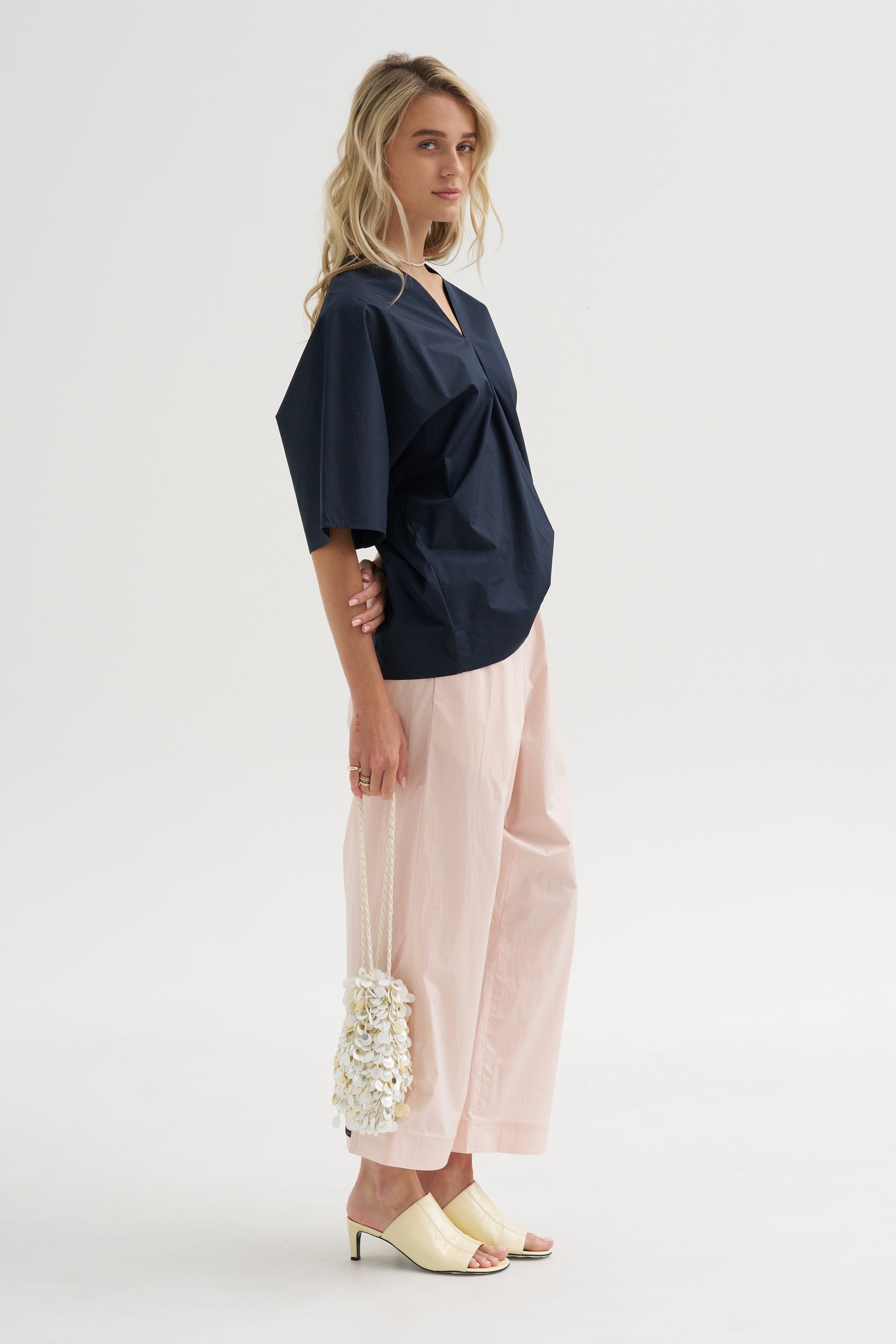 V-Neck Blouse, Blue-Black